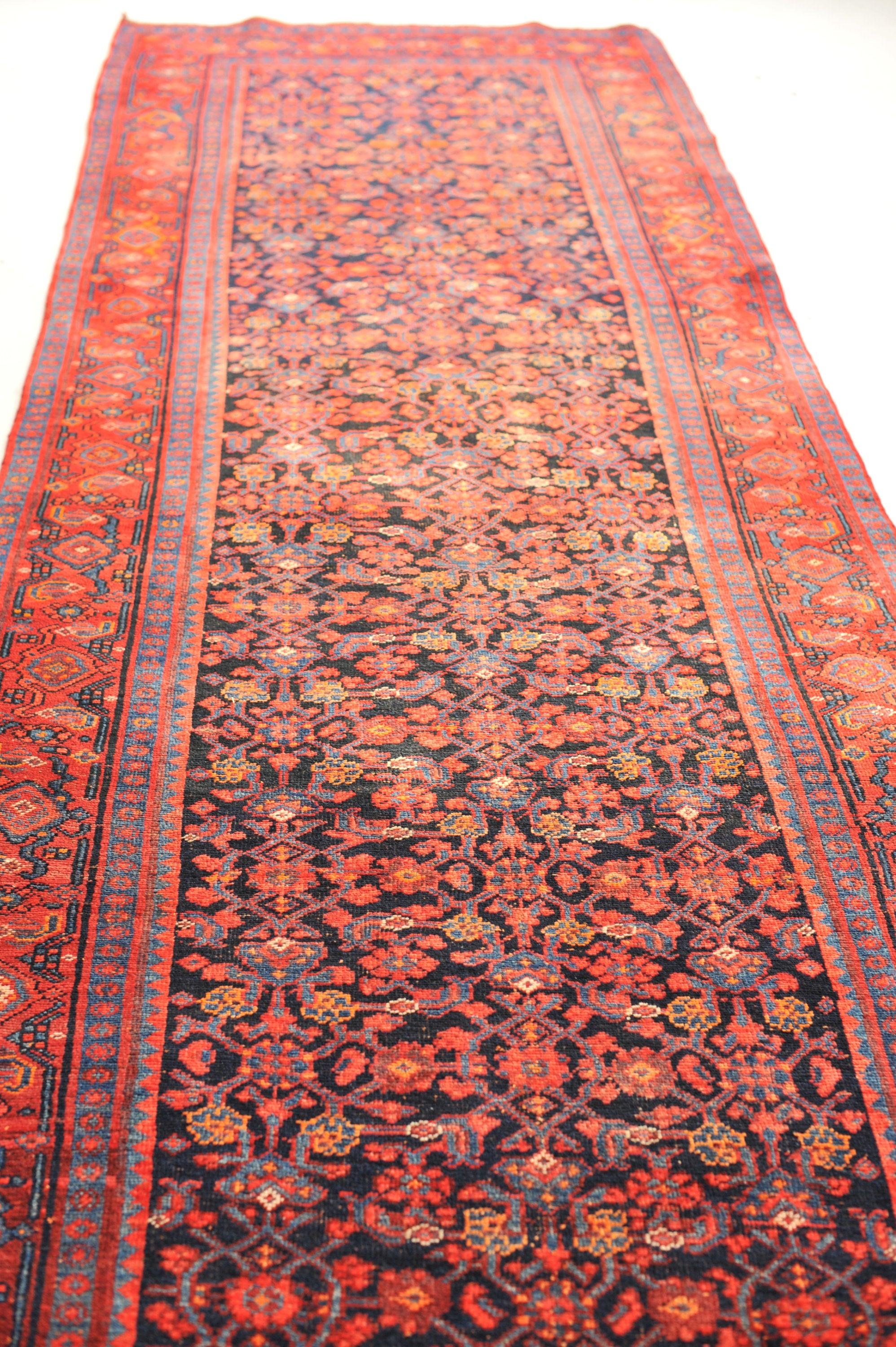 Wide Vintage Runner with Fruit Punch and Charcoal-Indigo-Black Design All-over For Sale 4