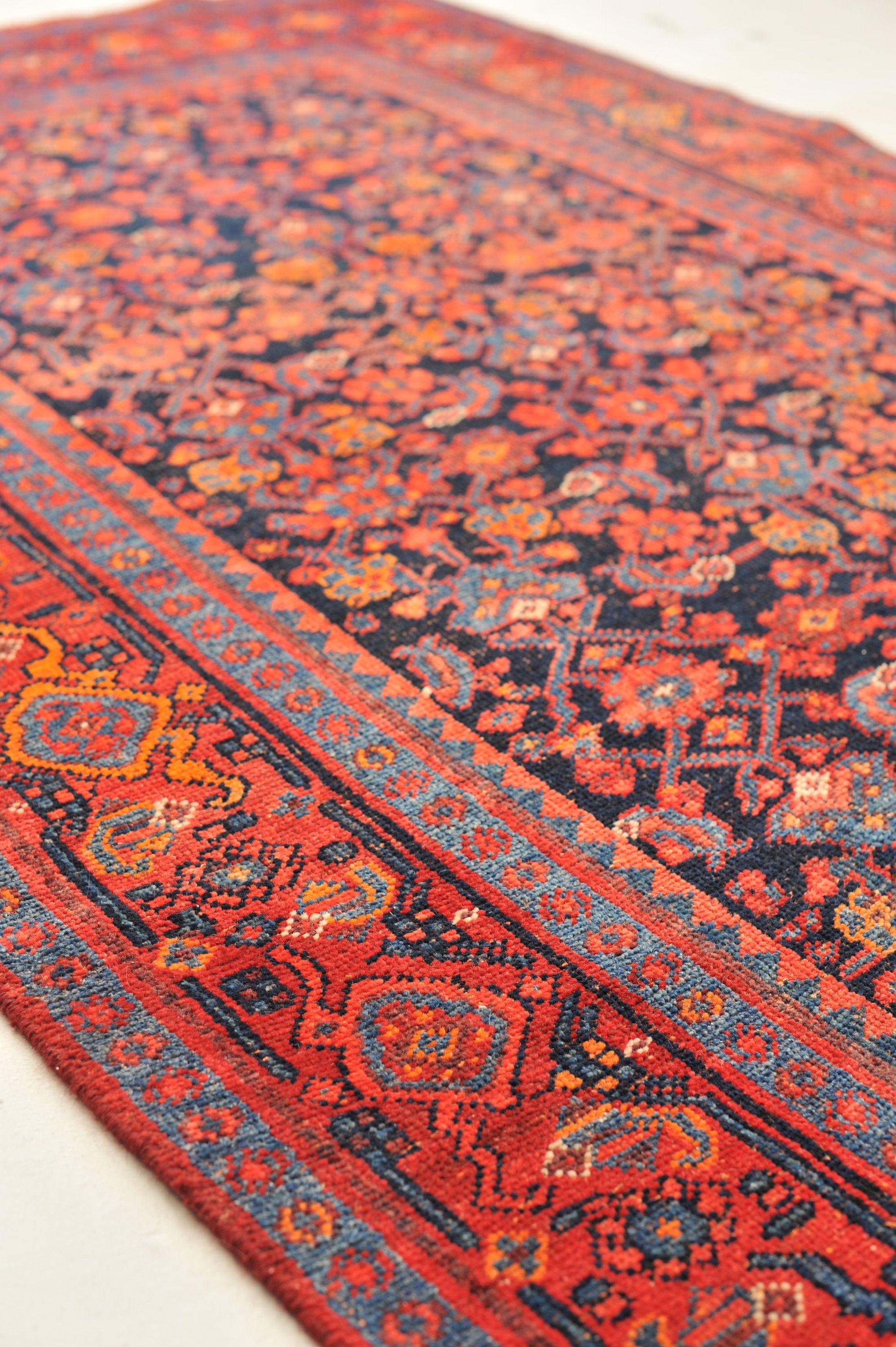 Wide Vintage Runner with Fruit Punch and Charcoal-Indigo-Black Design All-over For Sale 2