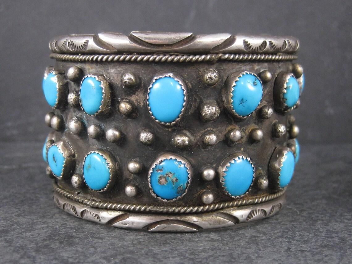 Wide Vintage Turquoise Cuff Bracelet 4