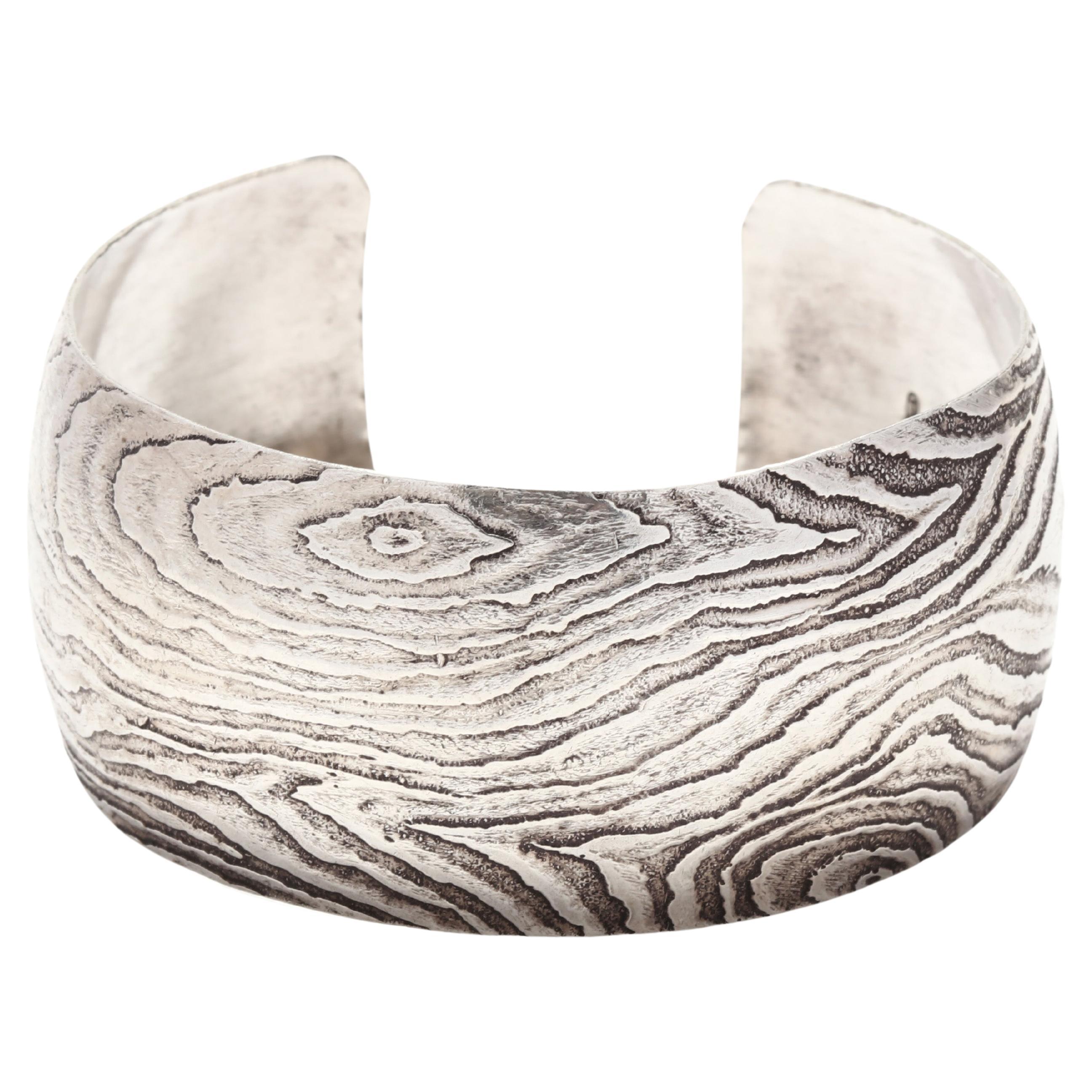 Bracelet manchette large en forme de raisin de bois, argent sterling