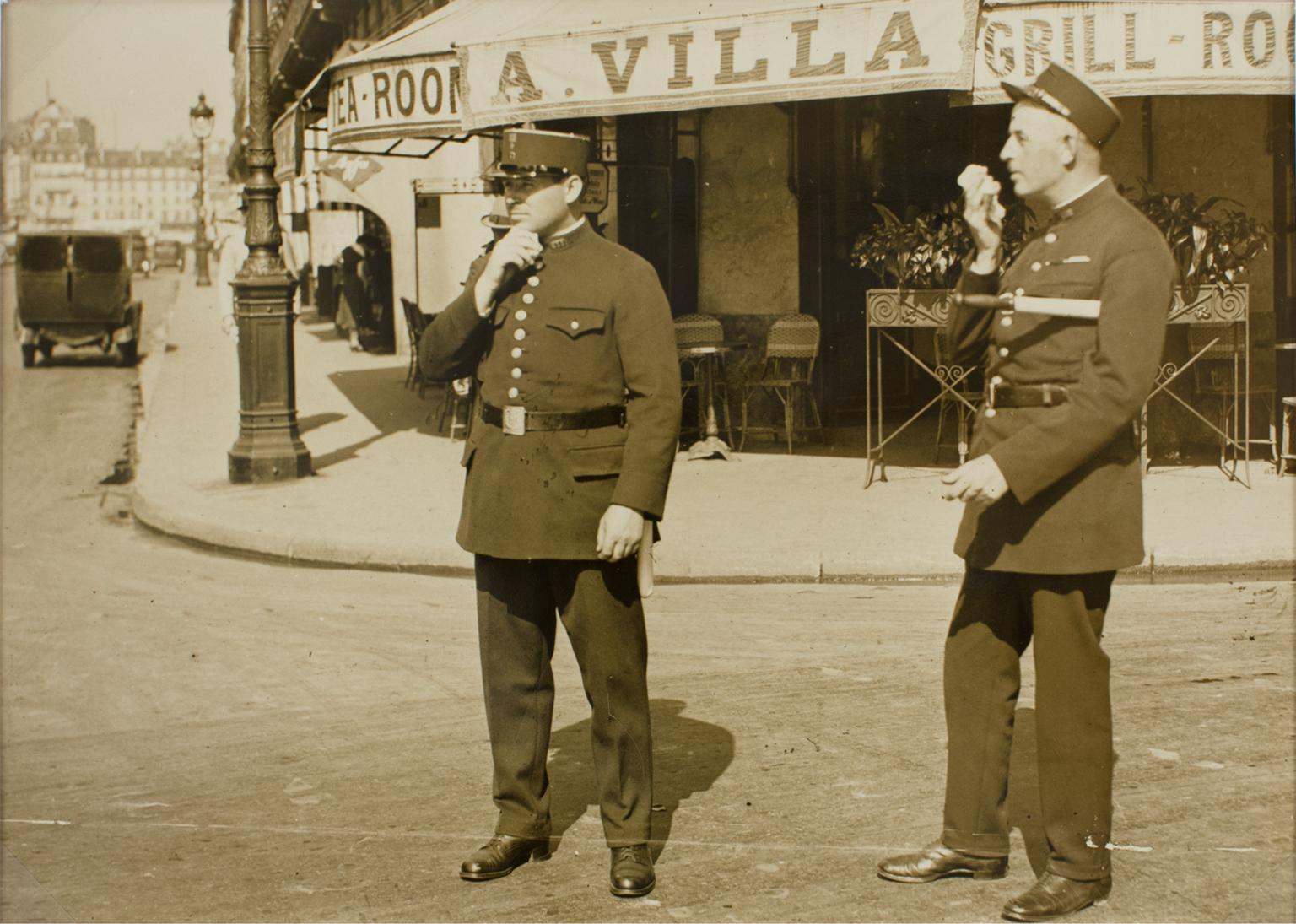 Wide World Photos Figurative Photograph - Policemen in Paris circa 1930 - Silver Gelatin Black and White Photography
