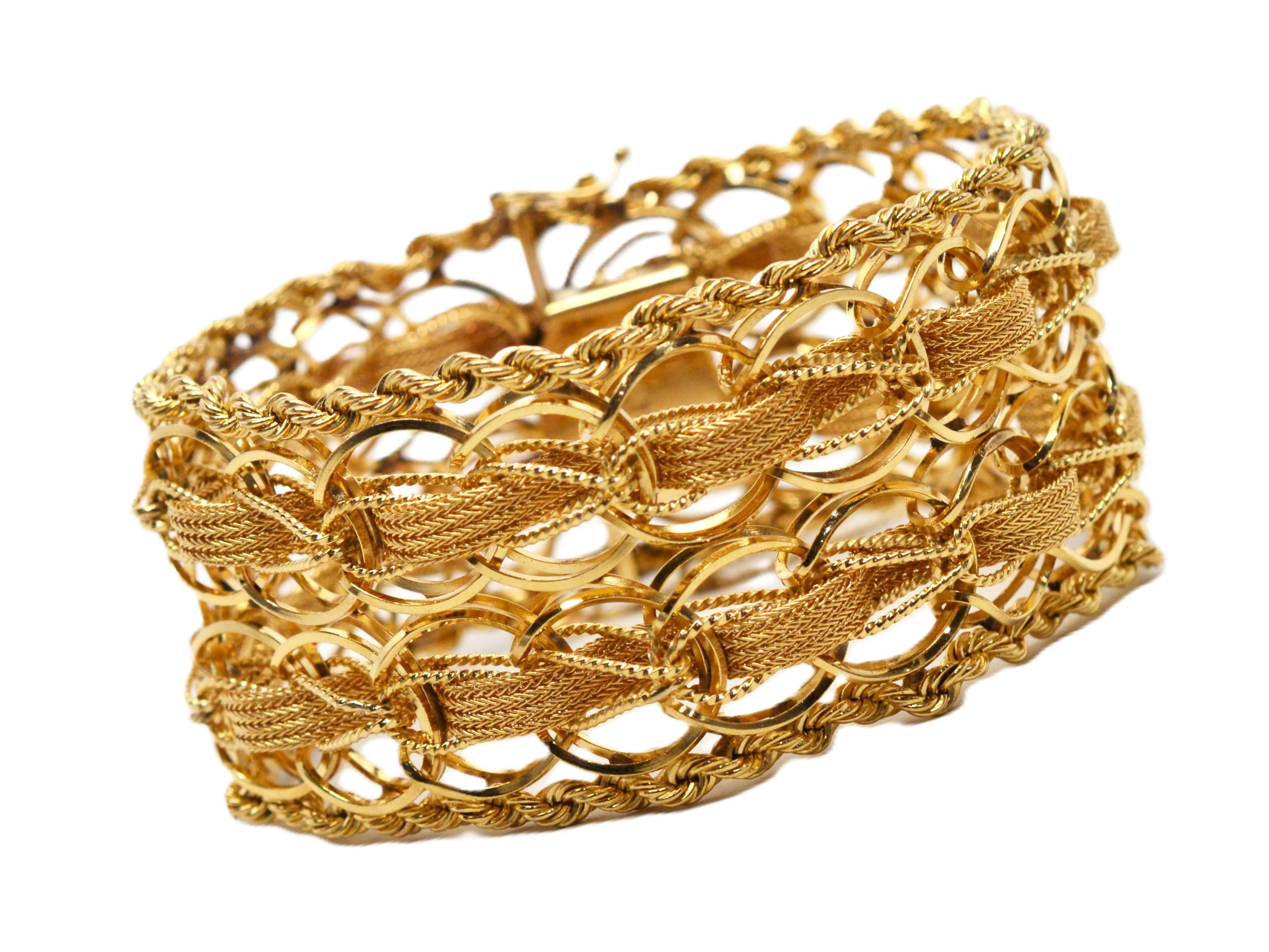 Bracelet large tissé à double chaîne en or jaune 14 carats en vente 7