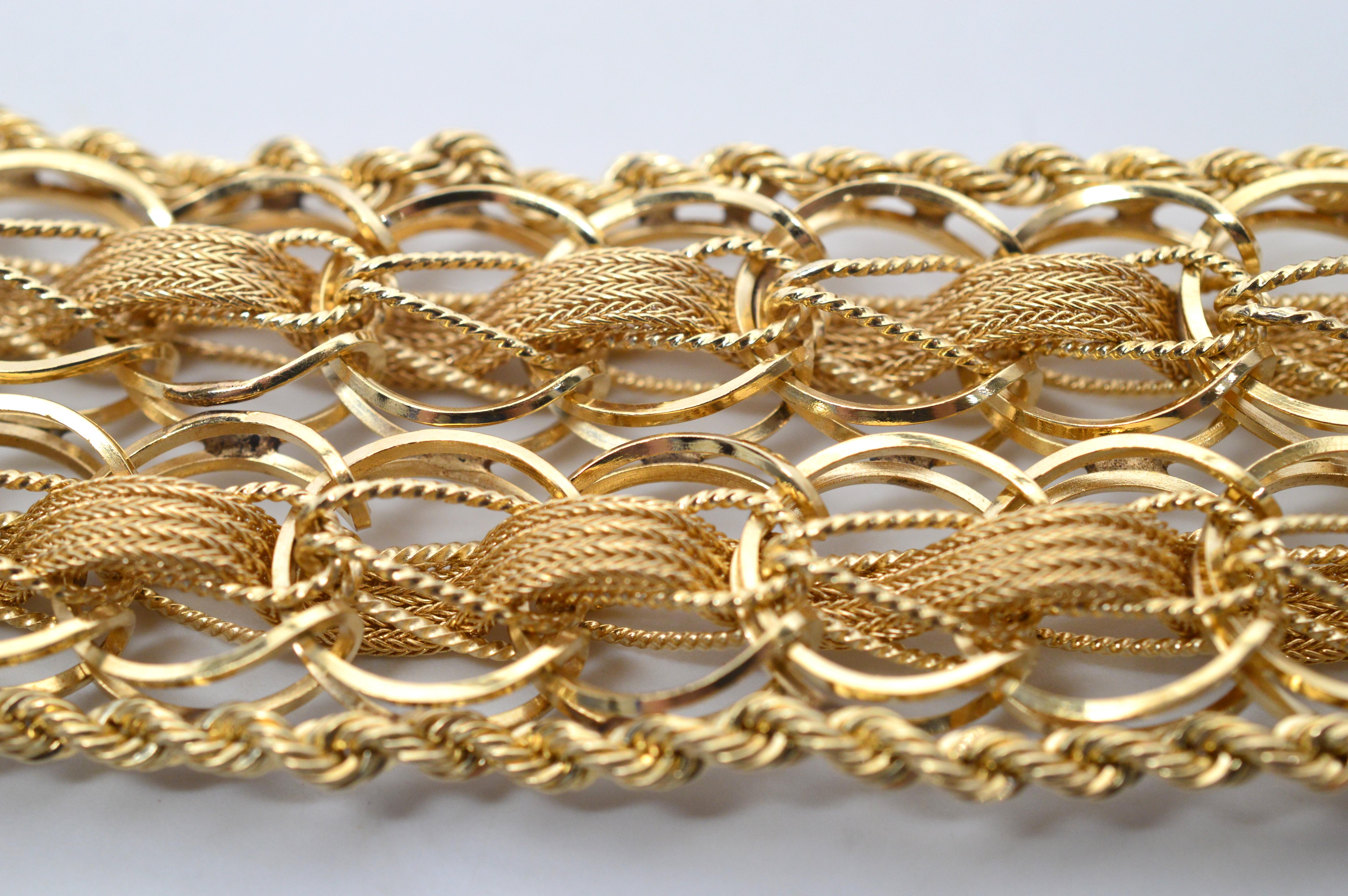 Bracelet large tissé à double chaîne en or jaune 14 carats en vente 1