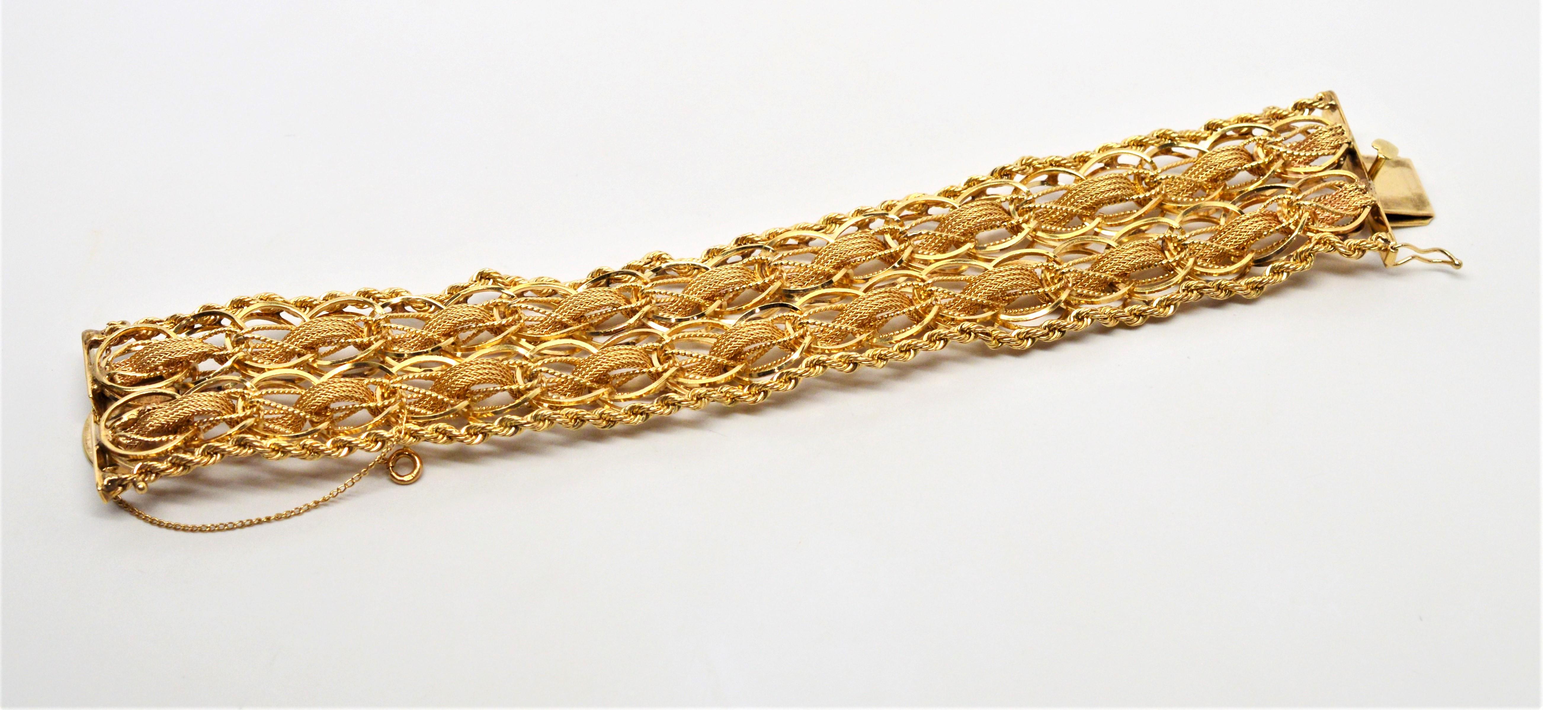 Bracelet large tissé à double chaîne en or jaune 14 carats en vente 5
