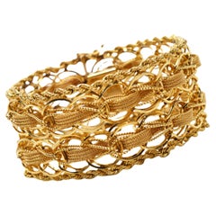 Bracelet large tissé à double chaîne en or jaune 14 carats