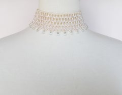 Wide Woven Pearl Choker with Green Amethyst Briolettes and Sliding Clasp