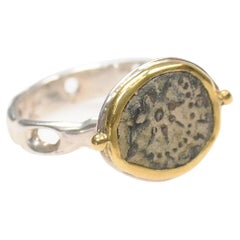 Anello Prutah con acaro della vedova, 18 carati e argento
