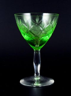 "Wien Antik", Lyngby Glas, Denmark, Four Green White Wine Glasses. 1930/40s