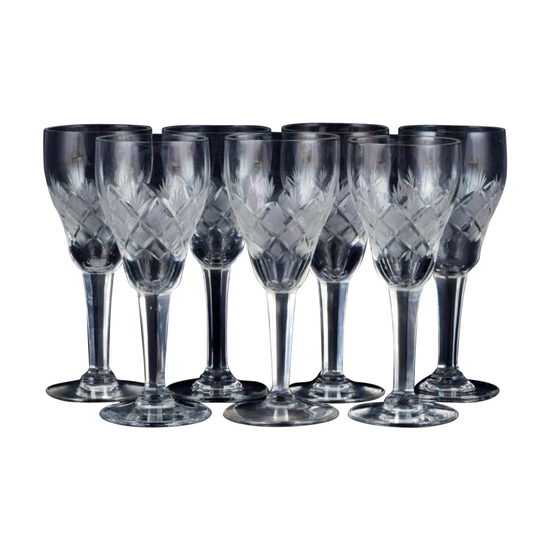 Wien Antik, Lyngby Glas, Danemark, sept verres à vin de port transparents.