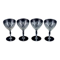 Wiener Antik, Lyngby Glas, Dänemark, Vintage-Set aus vier klaren roten Weingläsern.