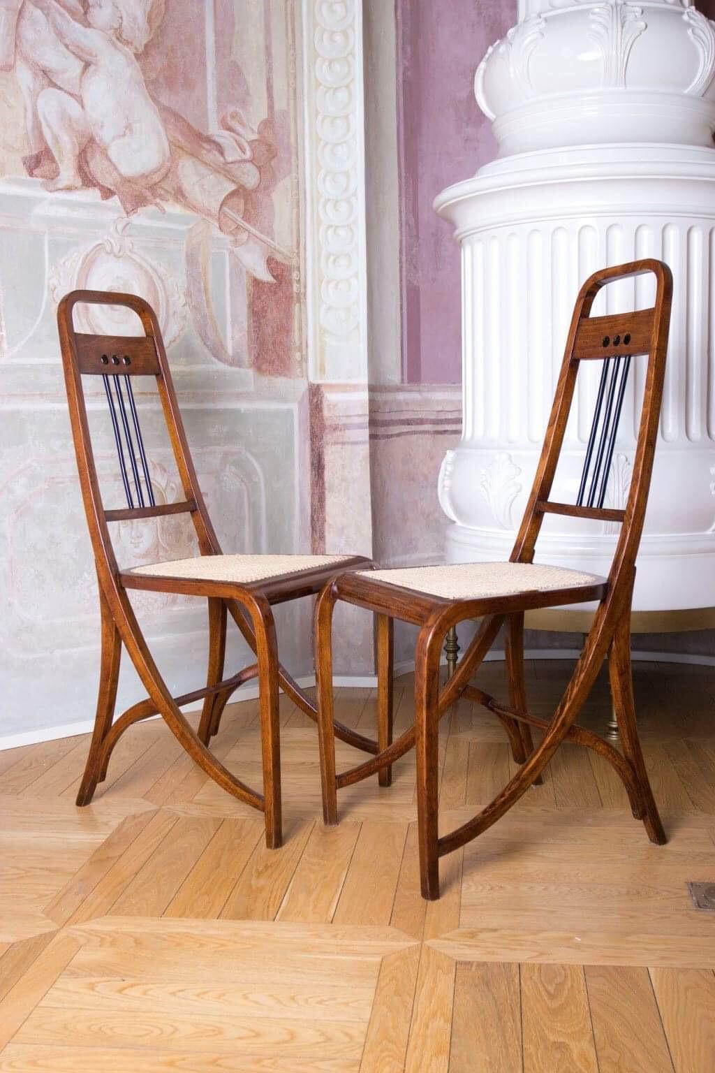 Caning Wien Thonet Art Nouveau Chairs No.511 Designed by Josef Hofmann For Sale