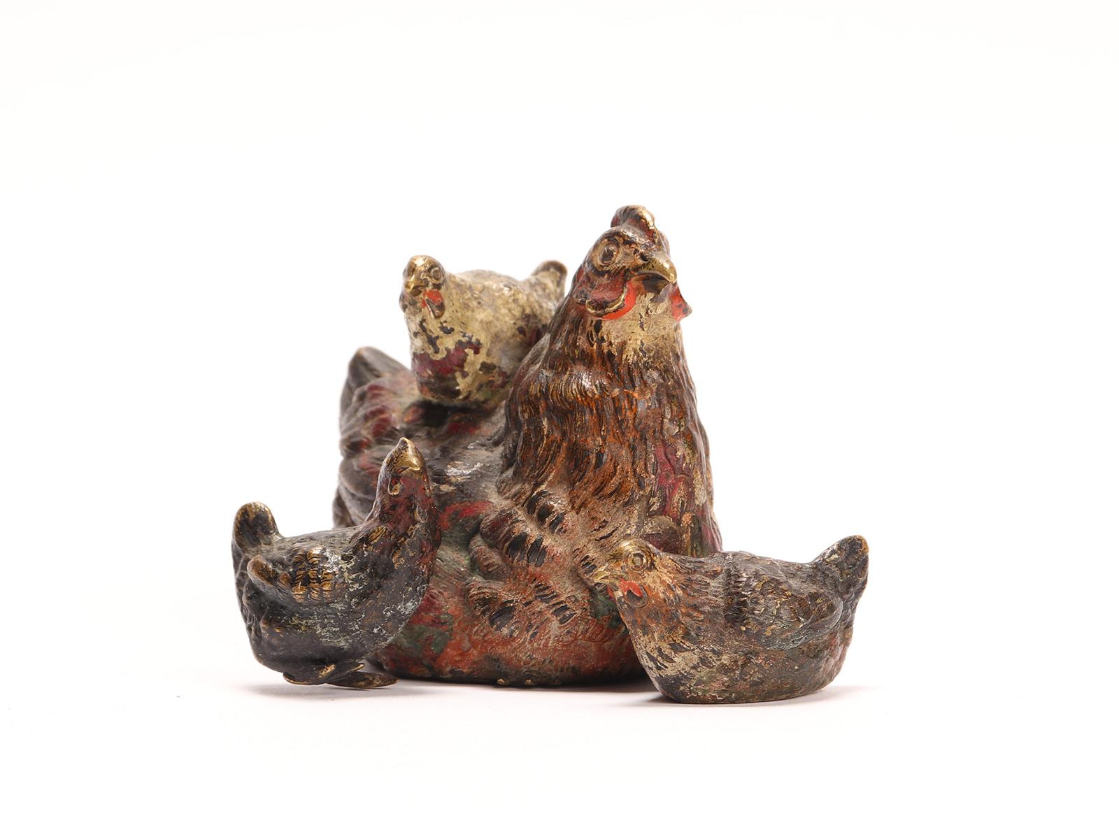 Austrian Wiener Bronze, a Hen with Chicks, Austria, 1890 For Sale