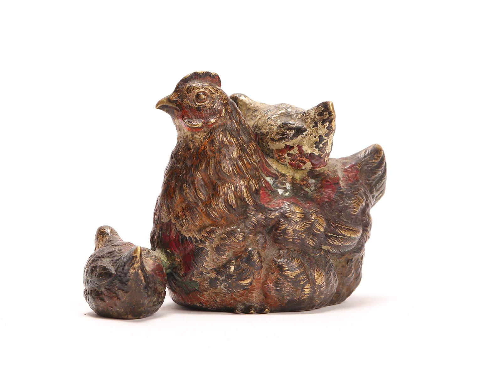 19th Century Wiener Bronze, a Hen with Chicks, Austria, 1890 For Sale