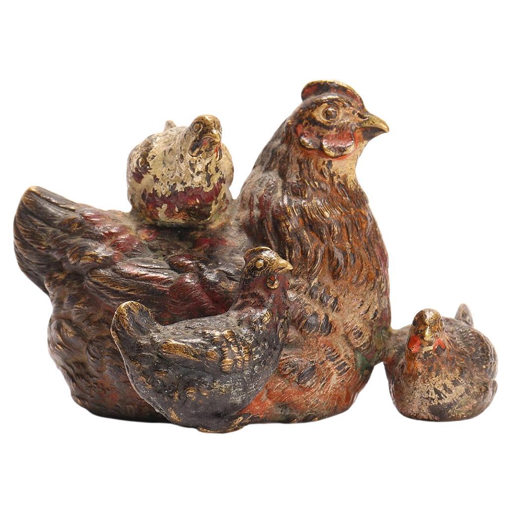Bronze Wiener : une poule à cornes, Autriche 1890. en vente