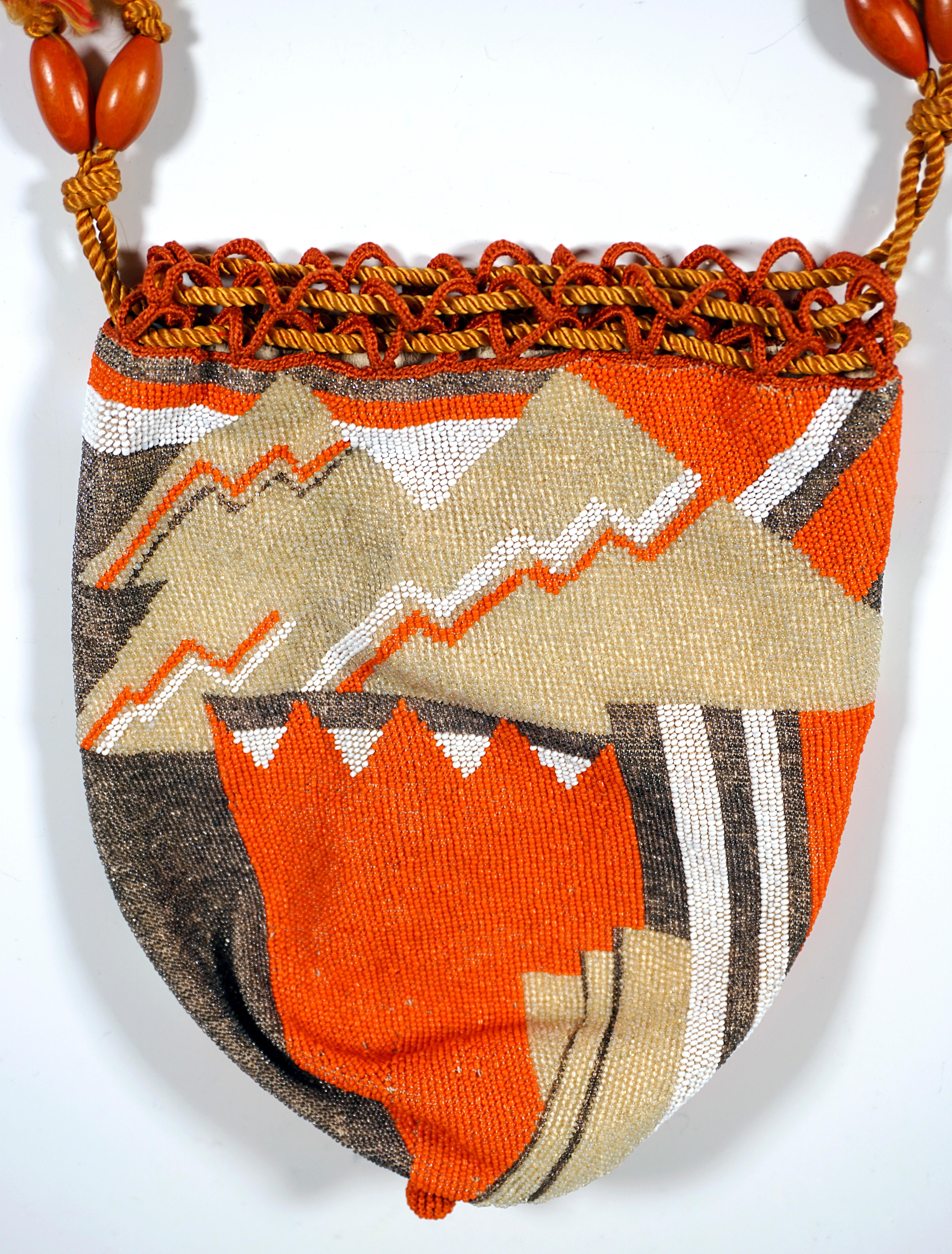 Hand-Crafted Wiener Werkstaette Arts And Crafts, Beaded Bag, by Maria Likarz-Strauss, c 1919 For Sale