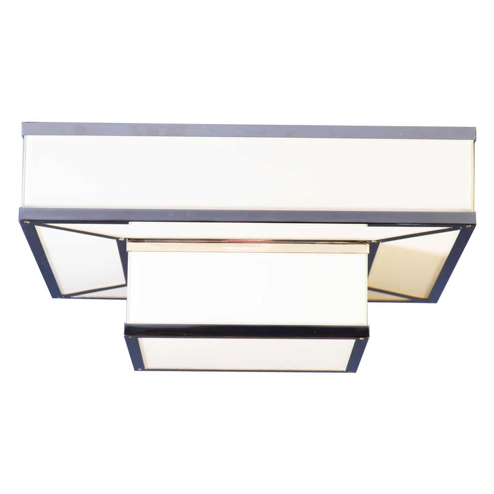 Vienna Secession Wiener Werkstaette Brass & Glass Ceiling Lamp, Flush Mount, Re-Edition For Sale
