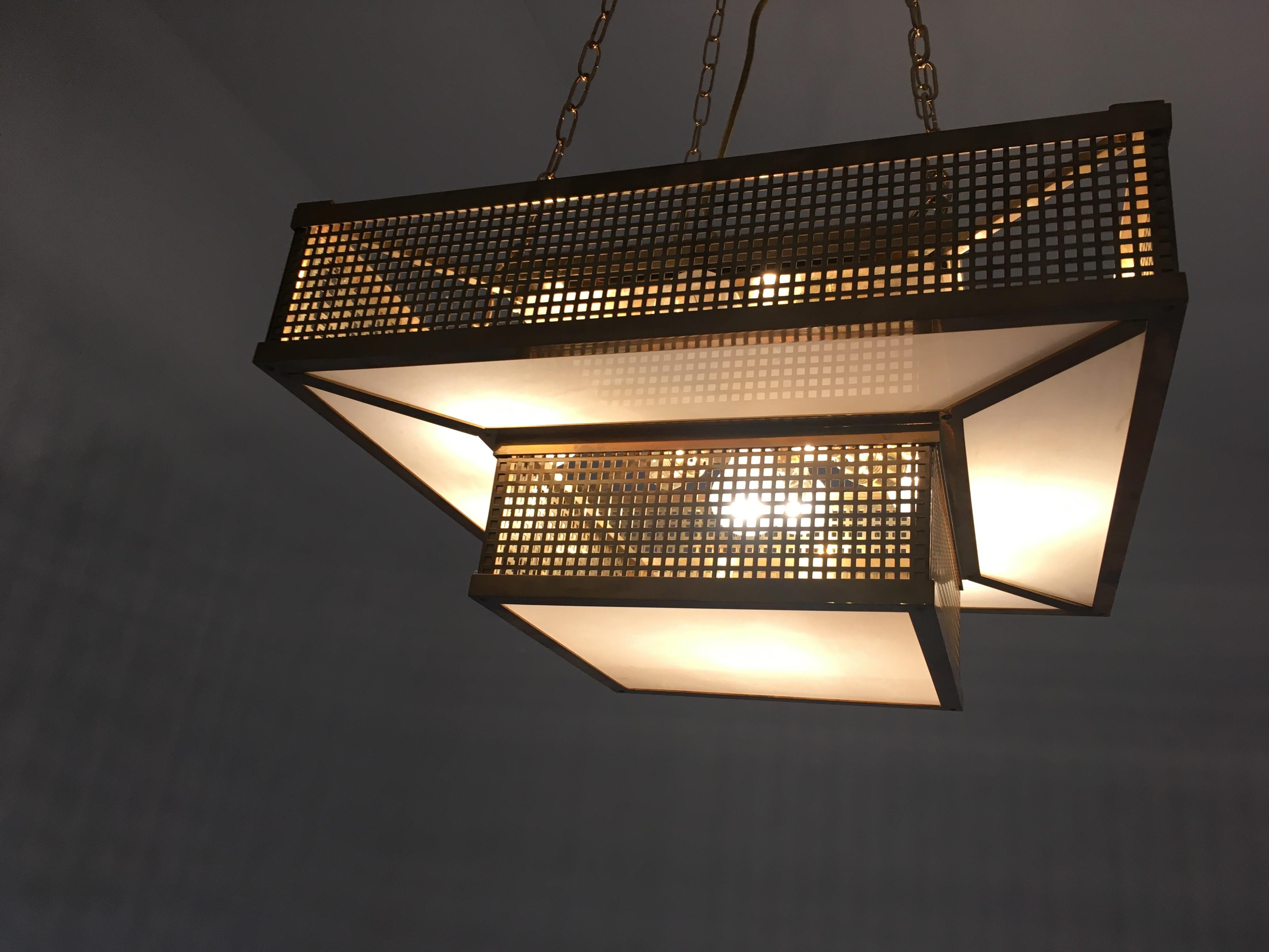 Wiener Werkstaette Brass & Glass Ceiling Lamp, Flush Mount, Re-Edition In New Condition For Sale In Vienna, AT