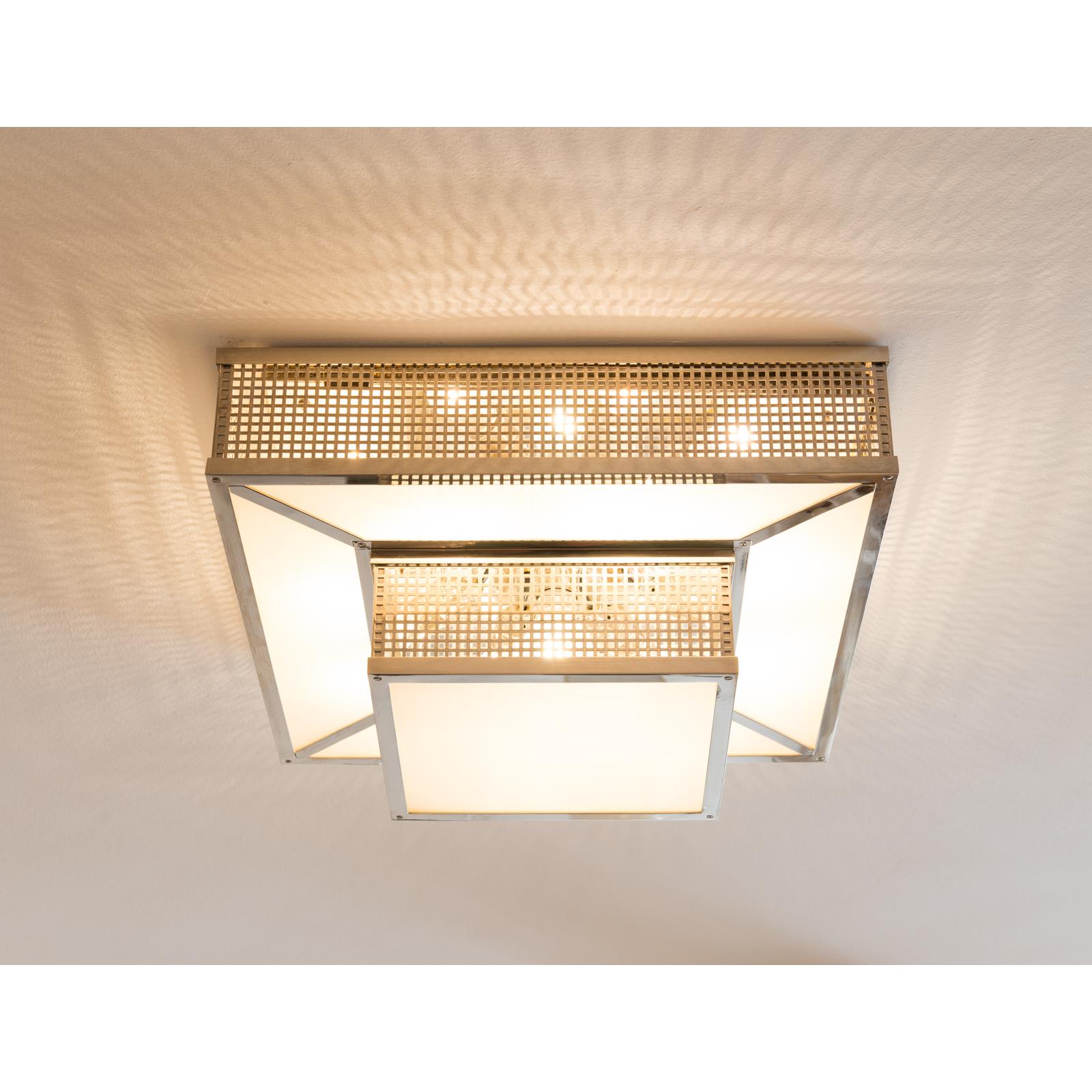 Contemporary Wiener Werkstaette Brass & Glass Ceiling Lamp, Flush Mount, Re-Edition For Sale