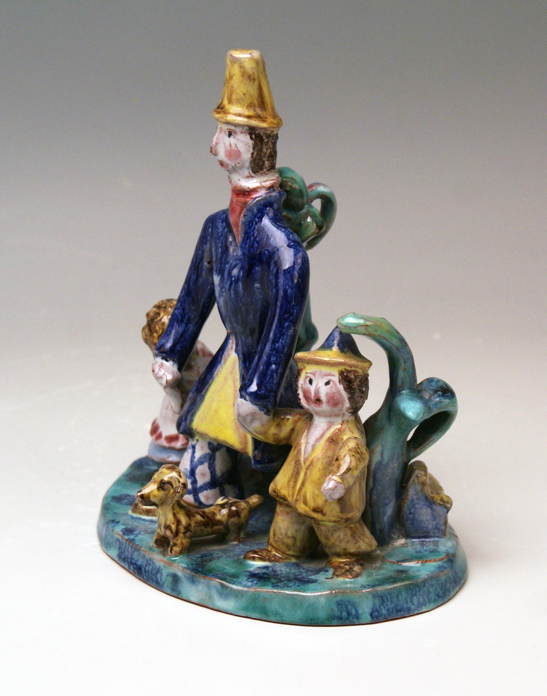 Austrian lovely ceramics figurines 'Pleasant Walk' deriving from Wiener Werkstaette, designed by 
Susi Singer (1895 1965) circa 1920.
Made circa 1921

Excellently manufactured ceramics item of most lovely shape:
A male figurine, it is the