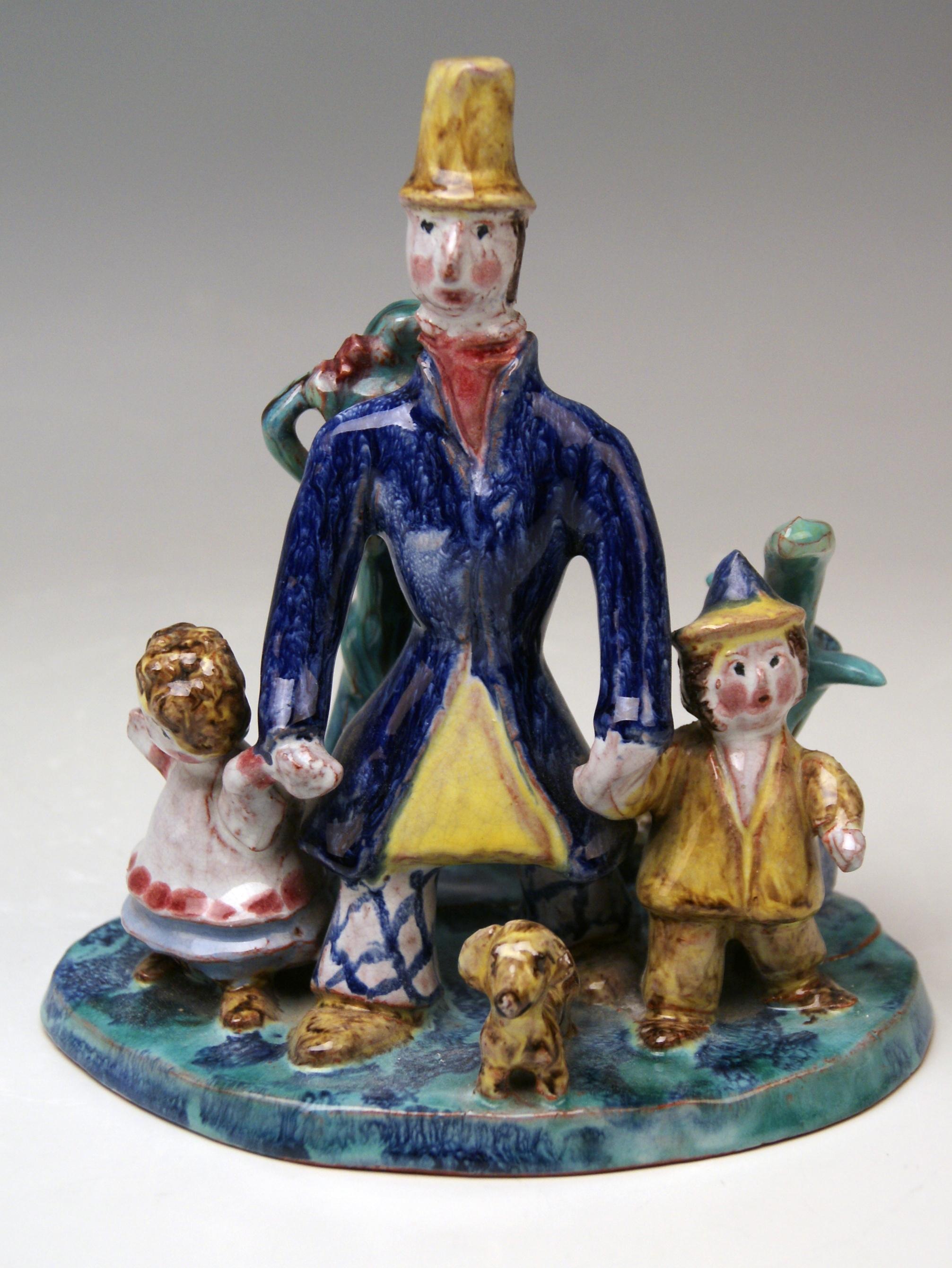Glazed Wiener Werkstaette Ceramics Item the Walk Father Two Children Susi Singer 1921