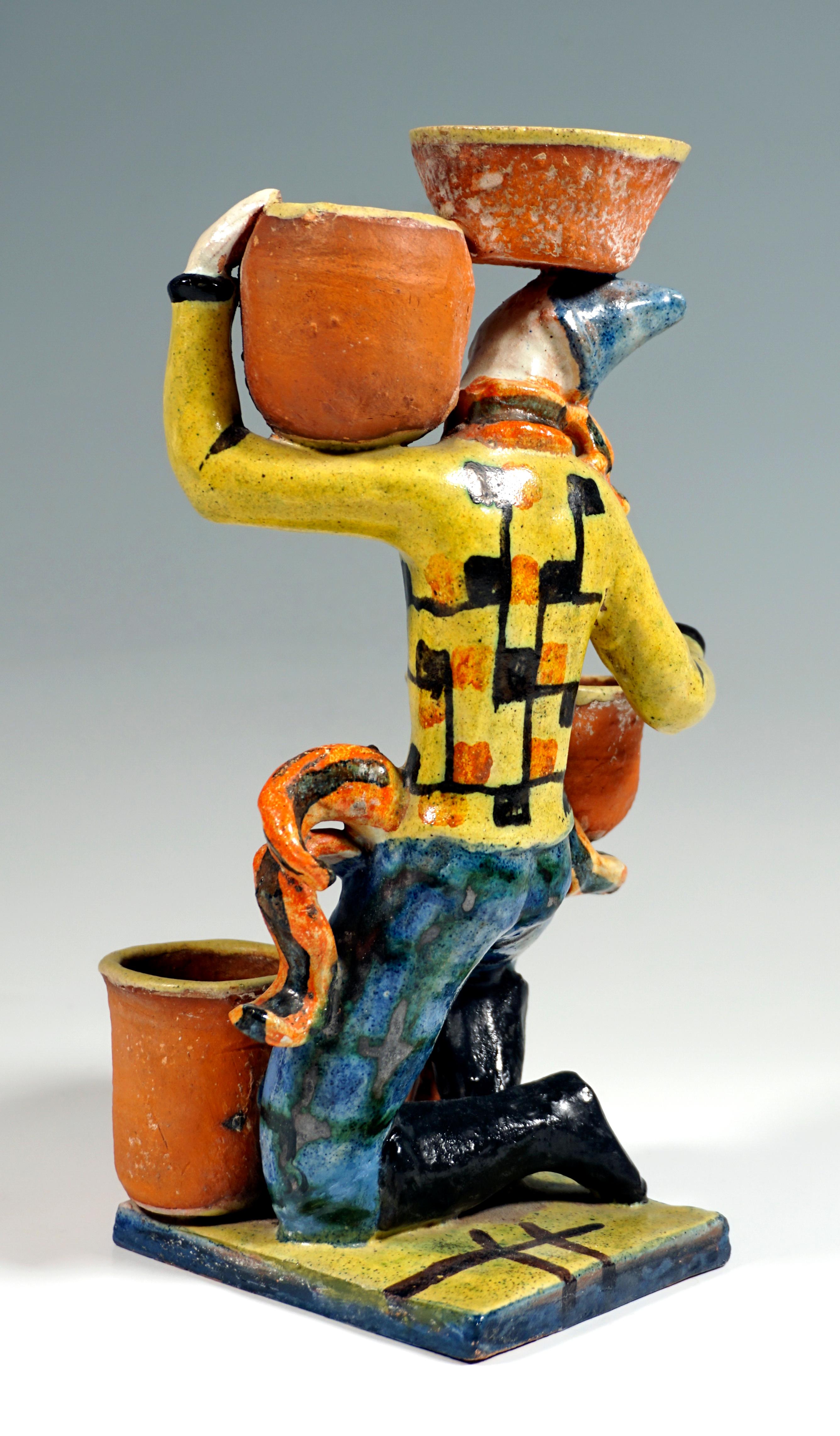 Expressionist Wiener Werkstaette Expressive Art Ceramics 'Cactus Carrier', by G. Baudisch 1927