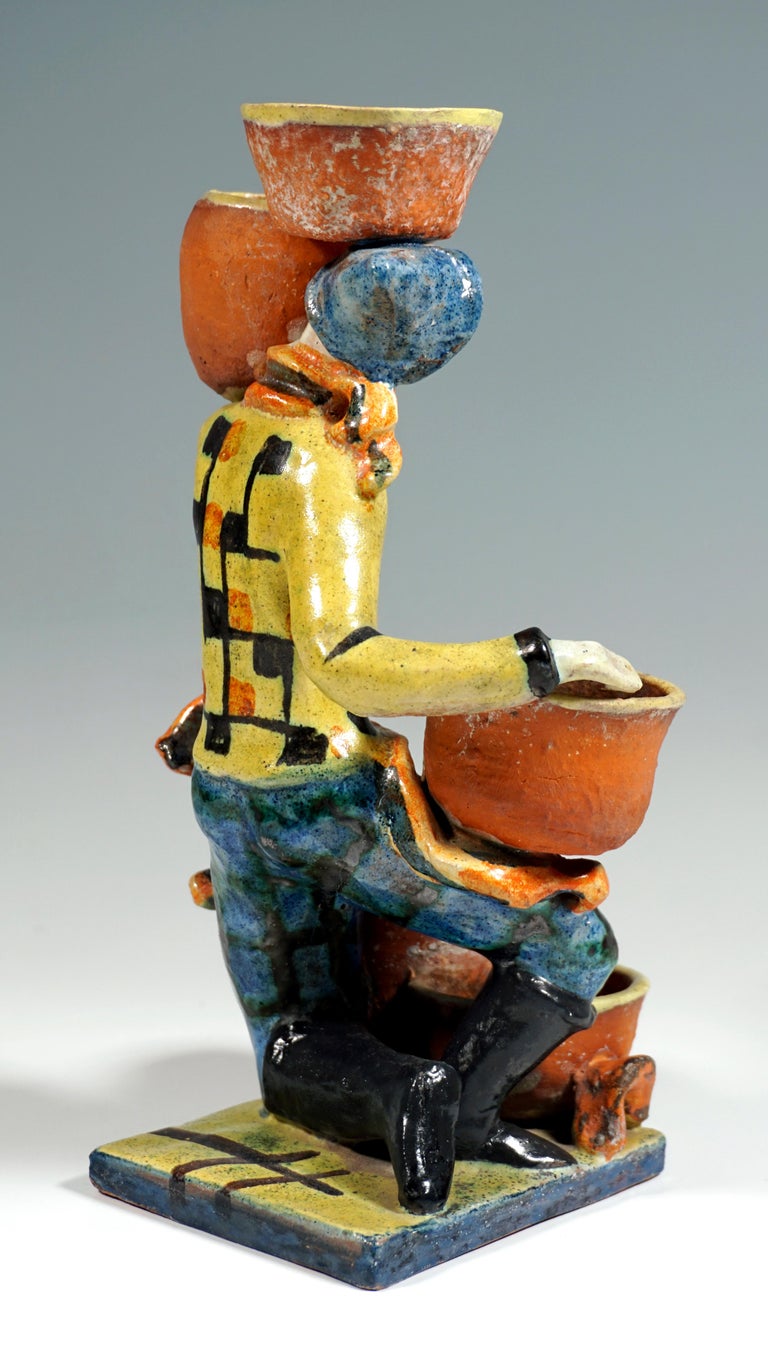 Austrian Wiener Werkstaette Expressive Art Ceramics 'Cactus Carrier', by G. Baudisch 1927 For Sale