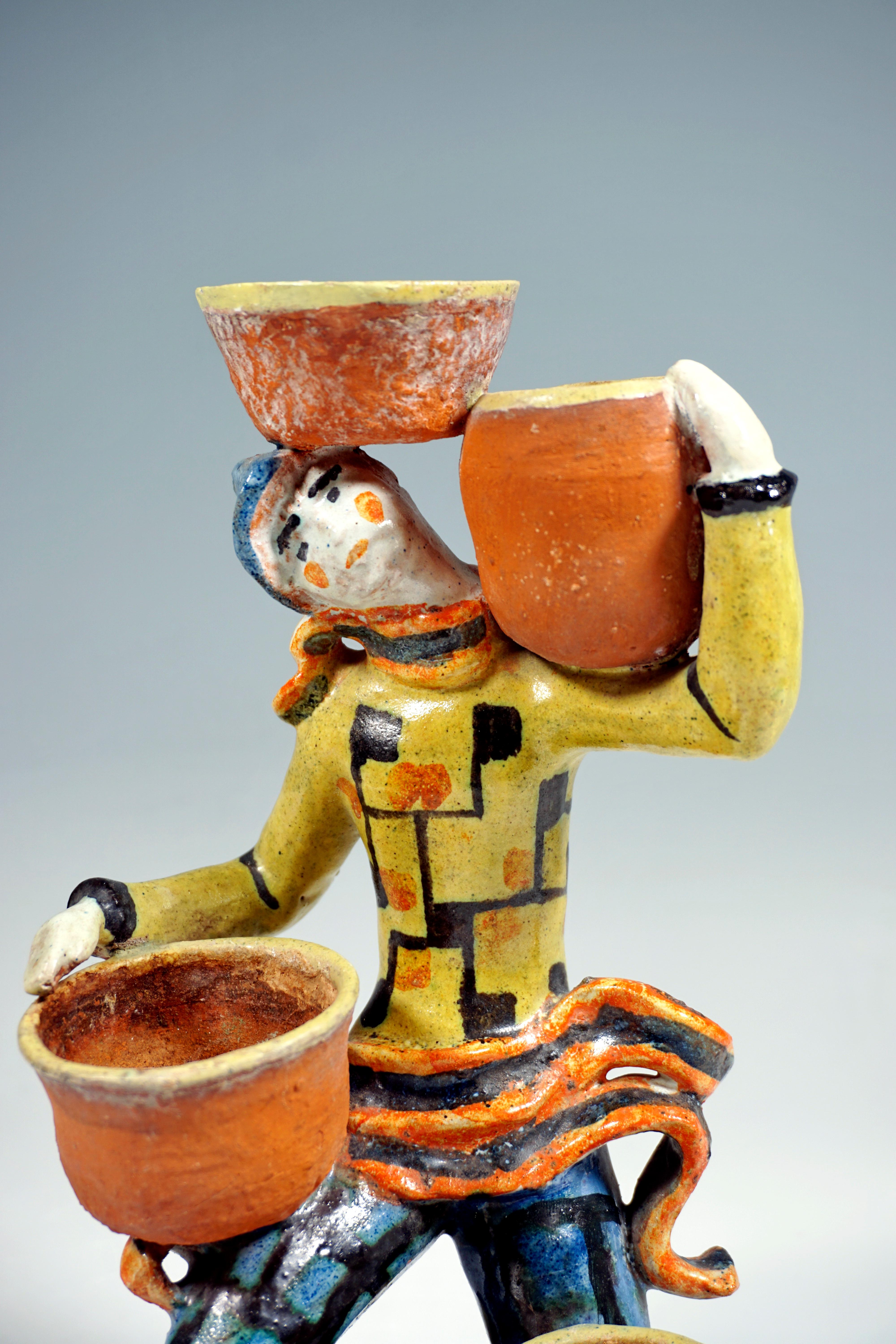 Hand-Crafted Wiener Werkstaette Expressive Art Ceramics 'Cactus Carrier', by G. Baudisch 1927