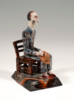 Wiener Werkstaette Expressive Ceramic Figure 'Man On Chair' by Susi Singer 1927