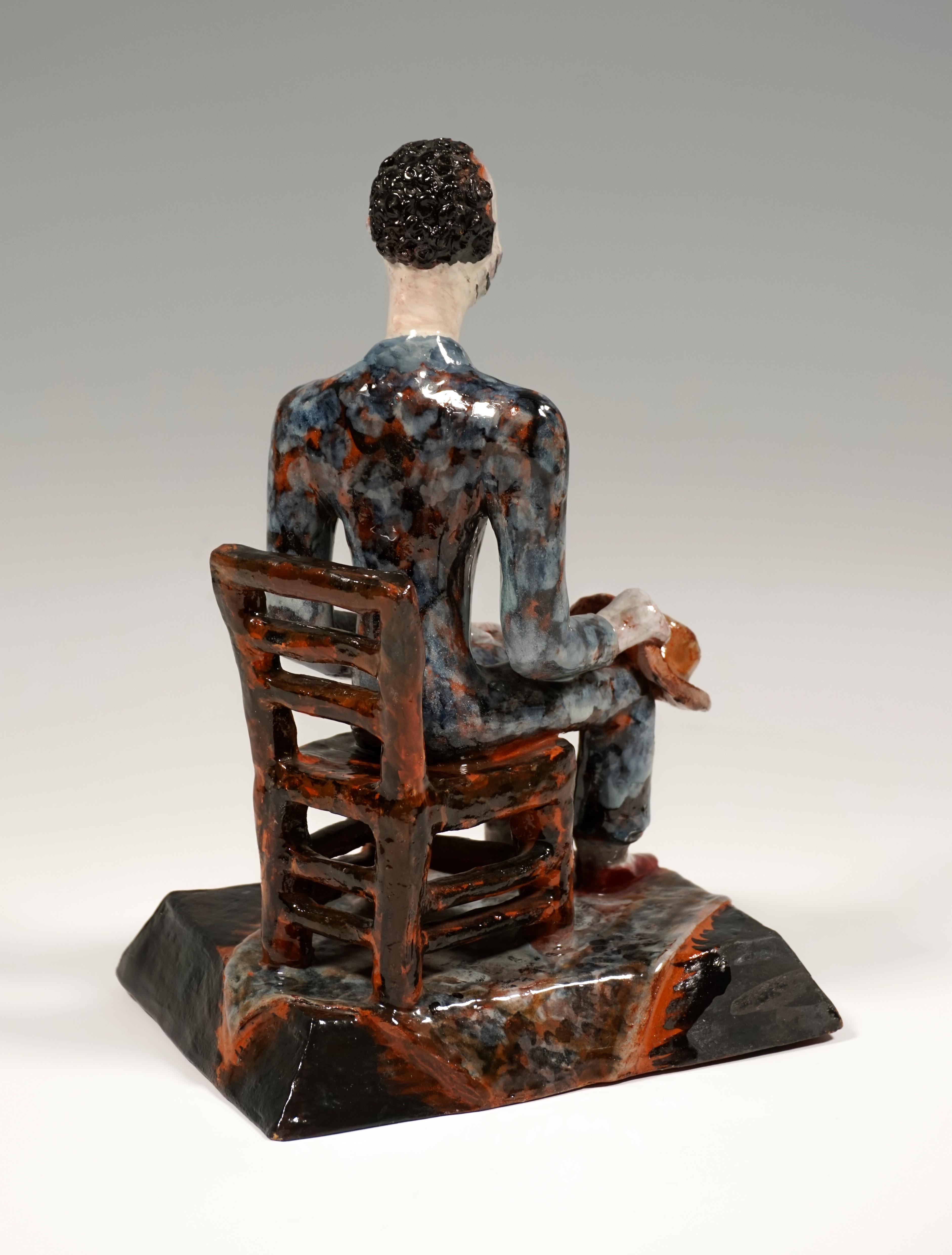 Expressionist Wiener Werkstaette Expressive Ceramic Figure 'Man On Chair' by Susi Singer 1927