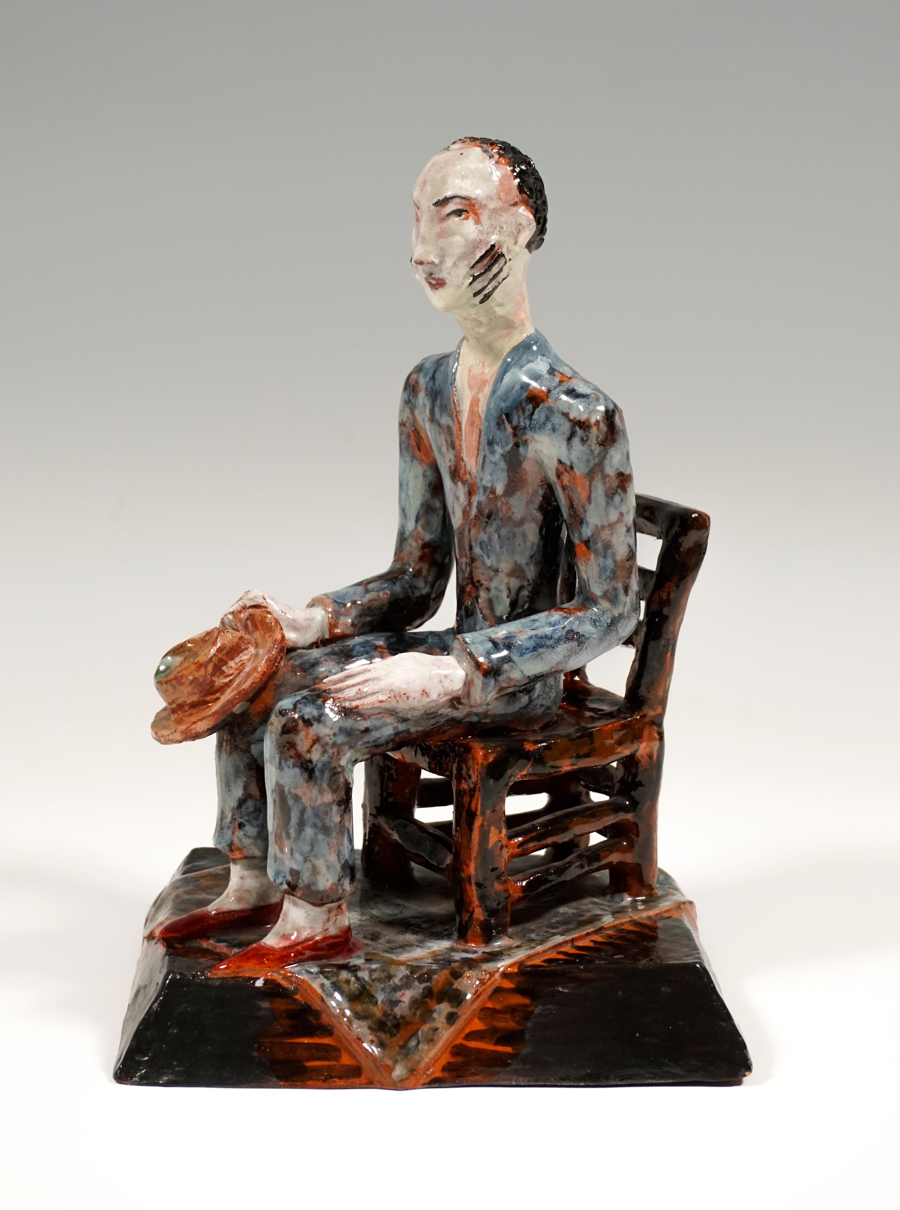 Austrian Wiener Werkstaette Expressive Ceramic Figure 'Man On Chair' by Susi Singer 1927