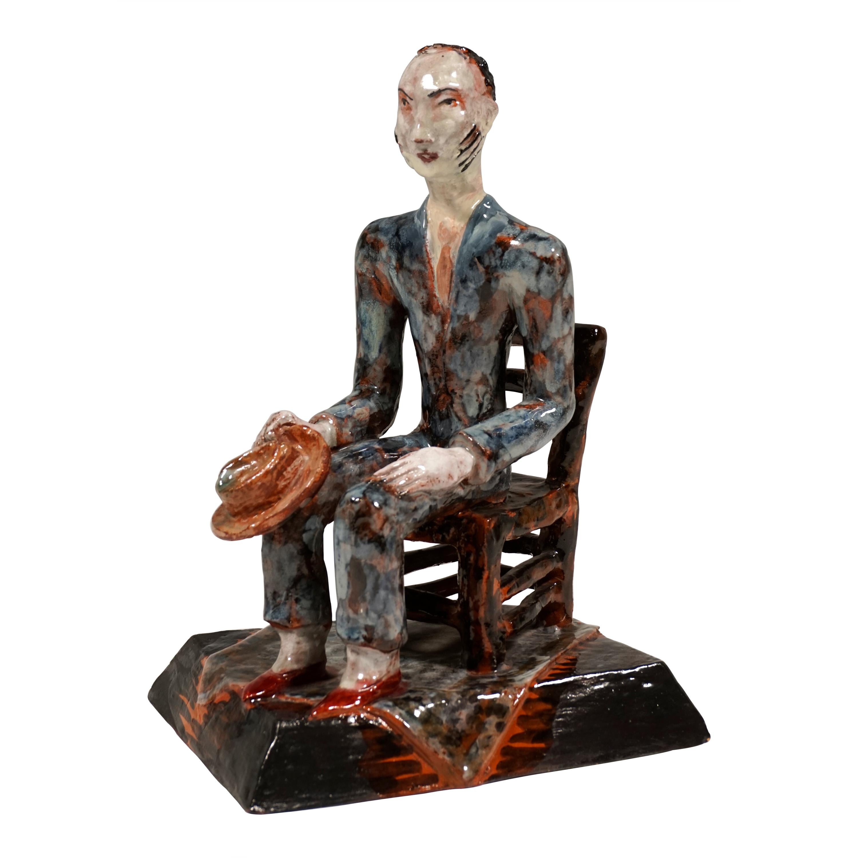 Wiener Werkstaette Expressive Ceramic Figure 'Man On Chair' by Susi Singer 1927