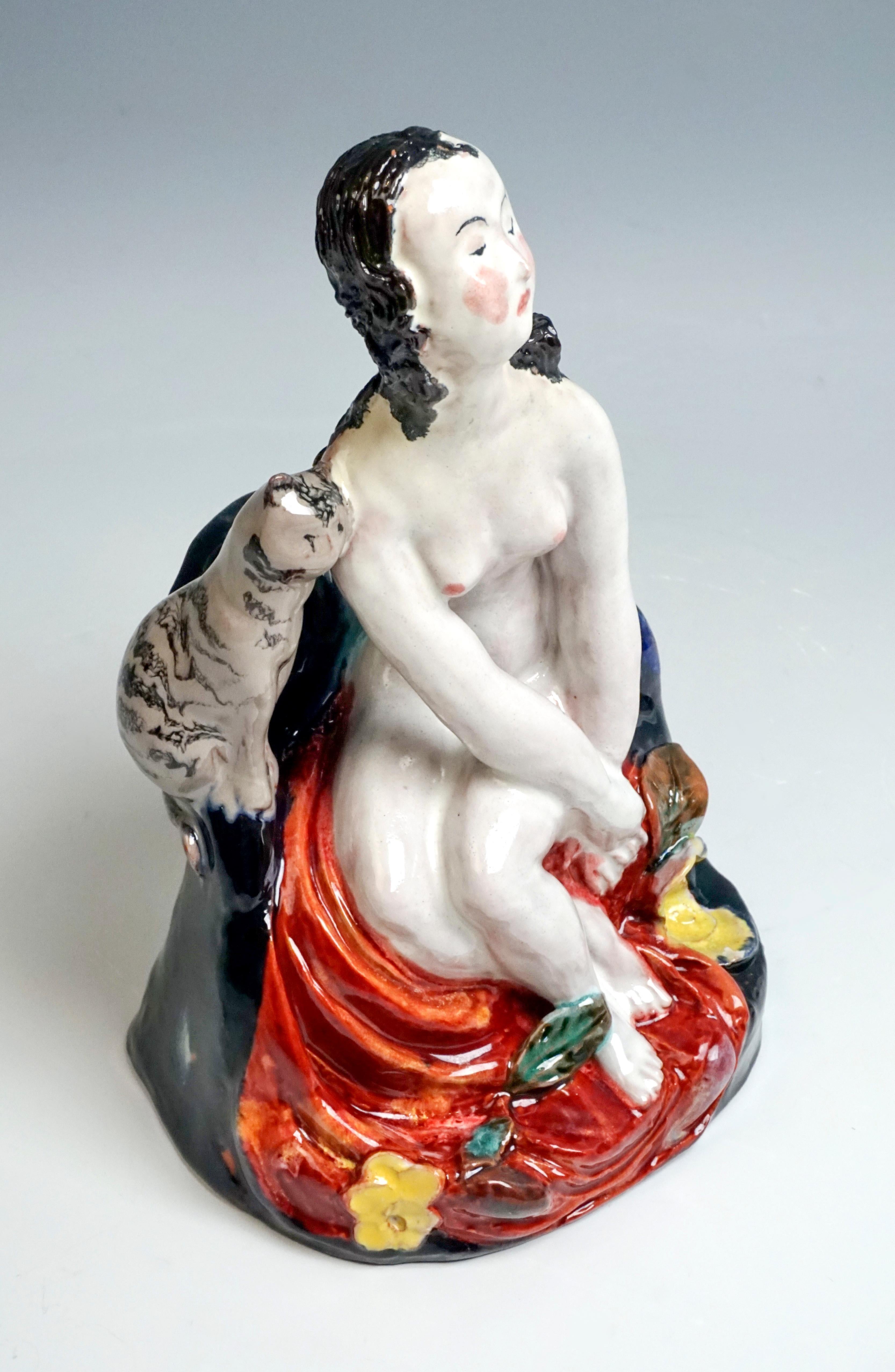 Austrian Wiener Werkstaette Expressive Vienna Ceramics Girl with Cat by Susi Singer, 1923