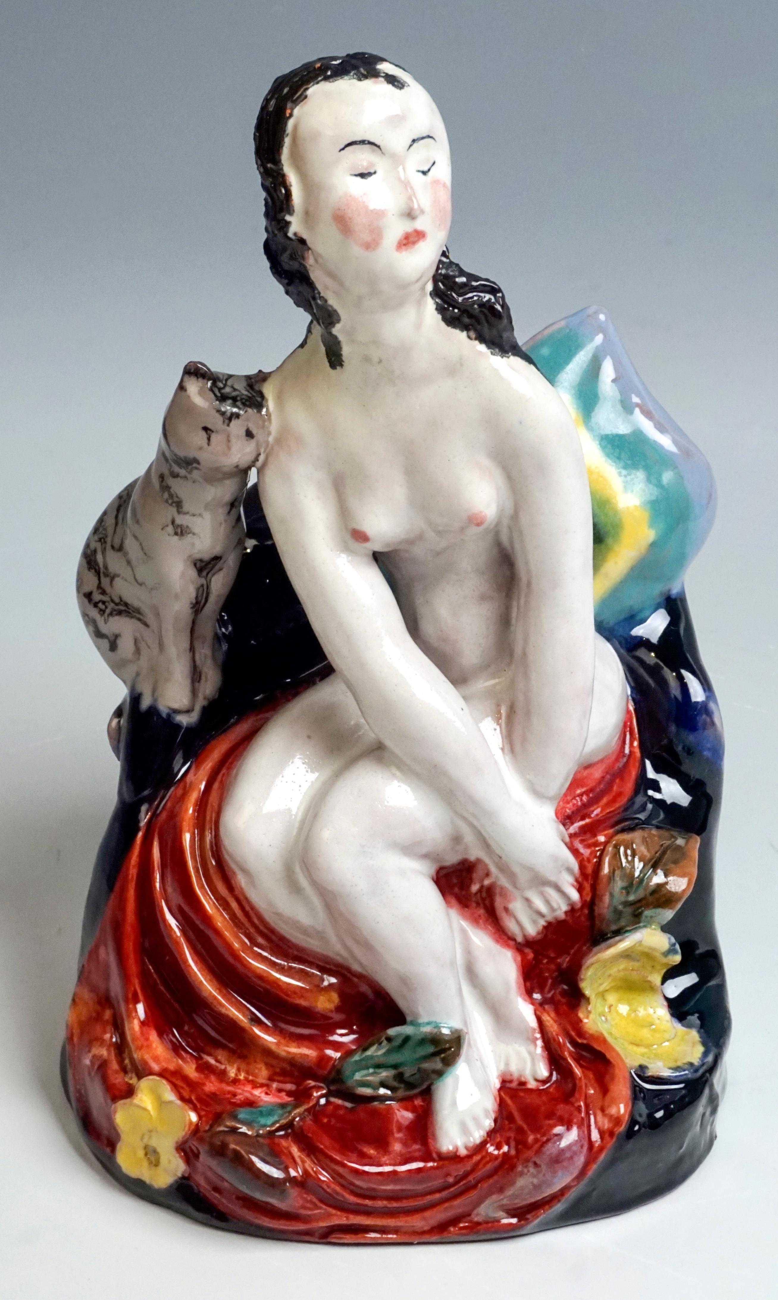 Wiener Werkstaette Expressive Vienna Ceramics Girl with Cat by Susi Singer, 1923 1