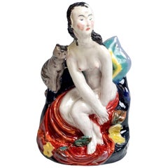 Wiener Werkstaette Expressive Vienna Ceramics Girl with Cat by Susi Singer, 1923