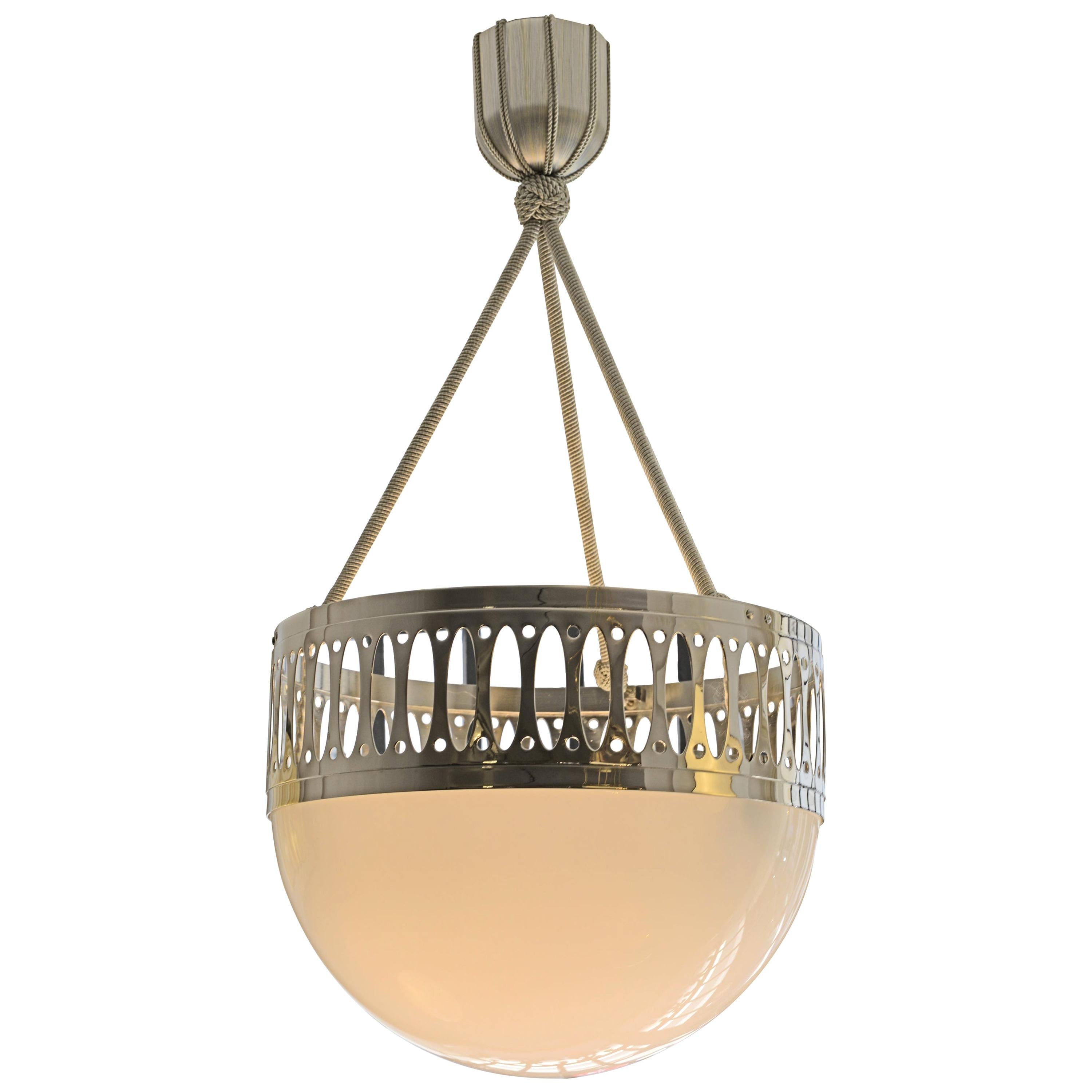 Wiener Werkstaette Pendant / Chandelier Opaline Glass Re Edition For Sale