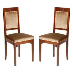 Antique Wiener Werkstätte Modernist Chairs in Walnut, Original Taupe Velvet Upholstery