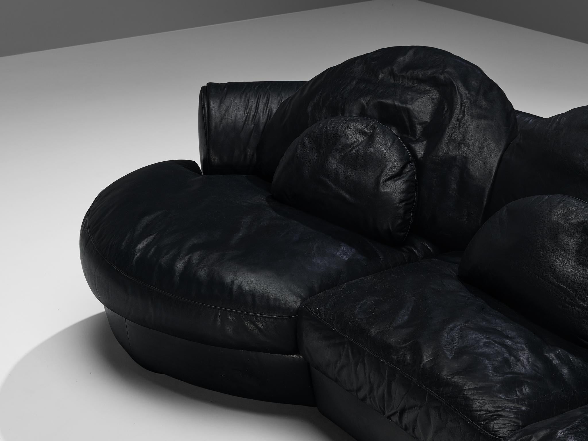 Organically Shaped Sectional Sofa in Black Leather For Sale 4