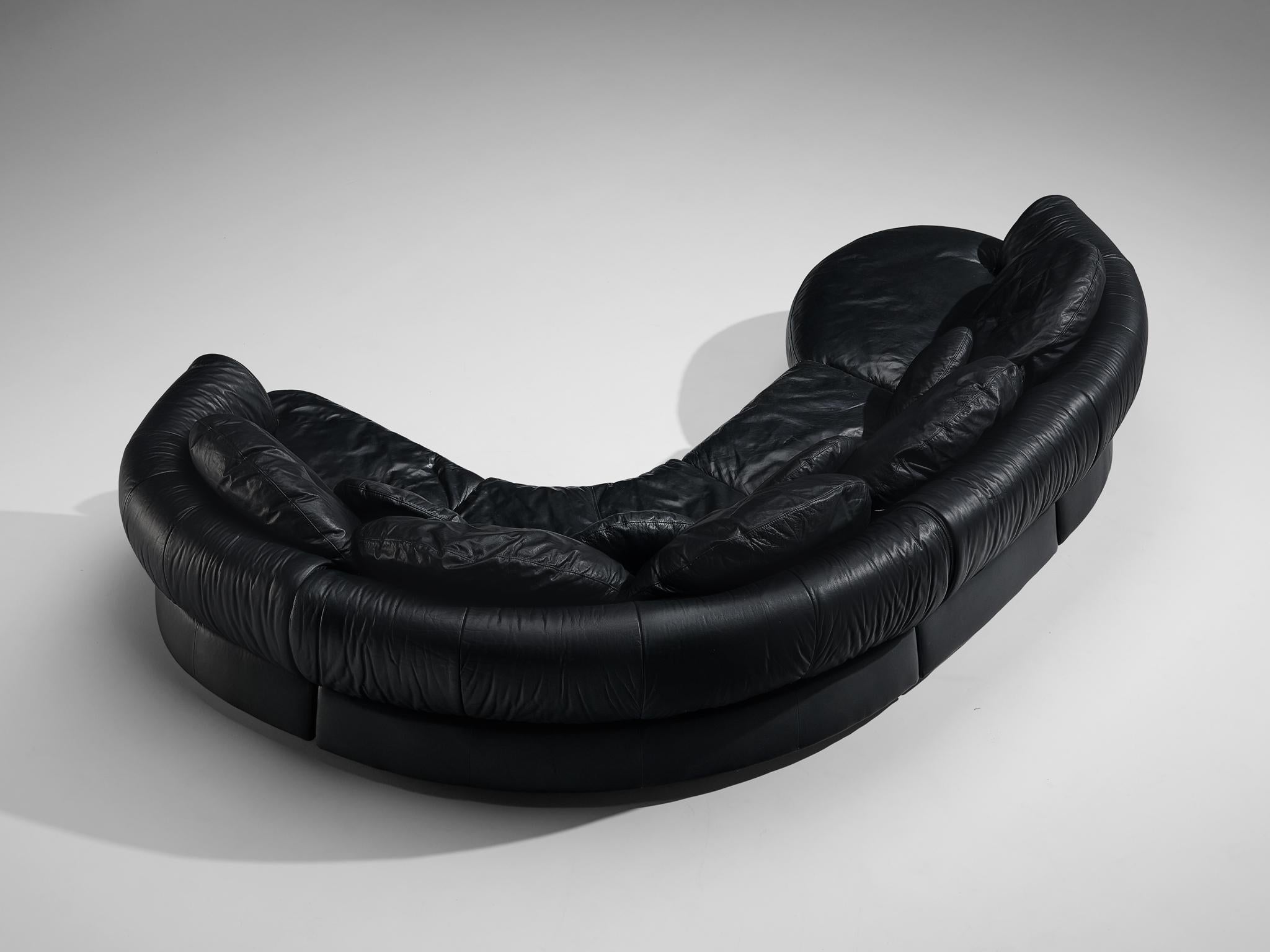 Post-Modern Organically Shaped Sectional Sofa in Black Leather For Sale