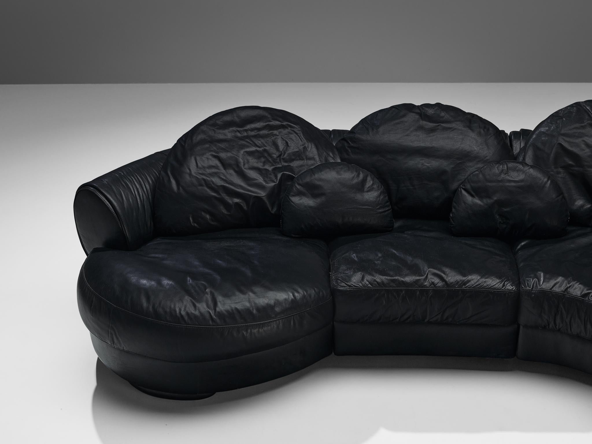 Austrian Organically Shaped Sectional Sofa in Black Leather For Sale