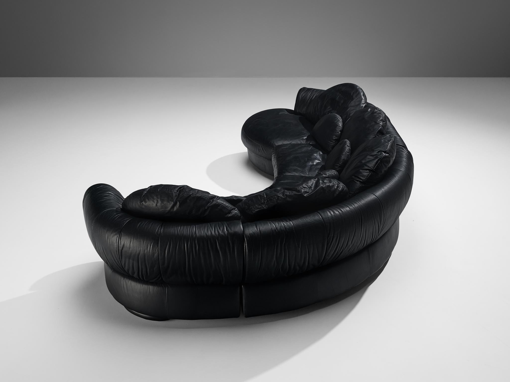 Organically Shaped Sectional Sofa in Black Leather For Sale 2