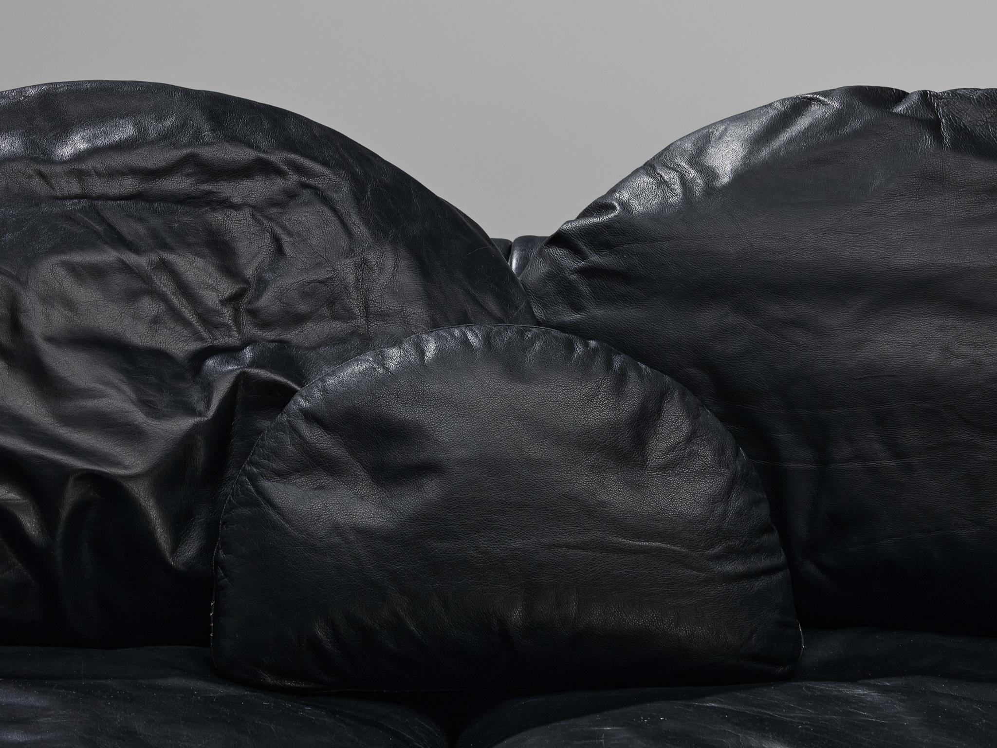 Organically Shaped Sectional Sofa in Black Leather For Sale 3