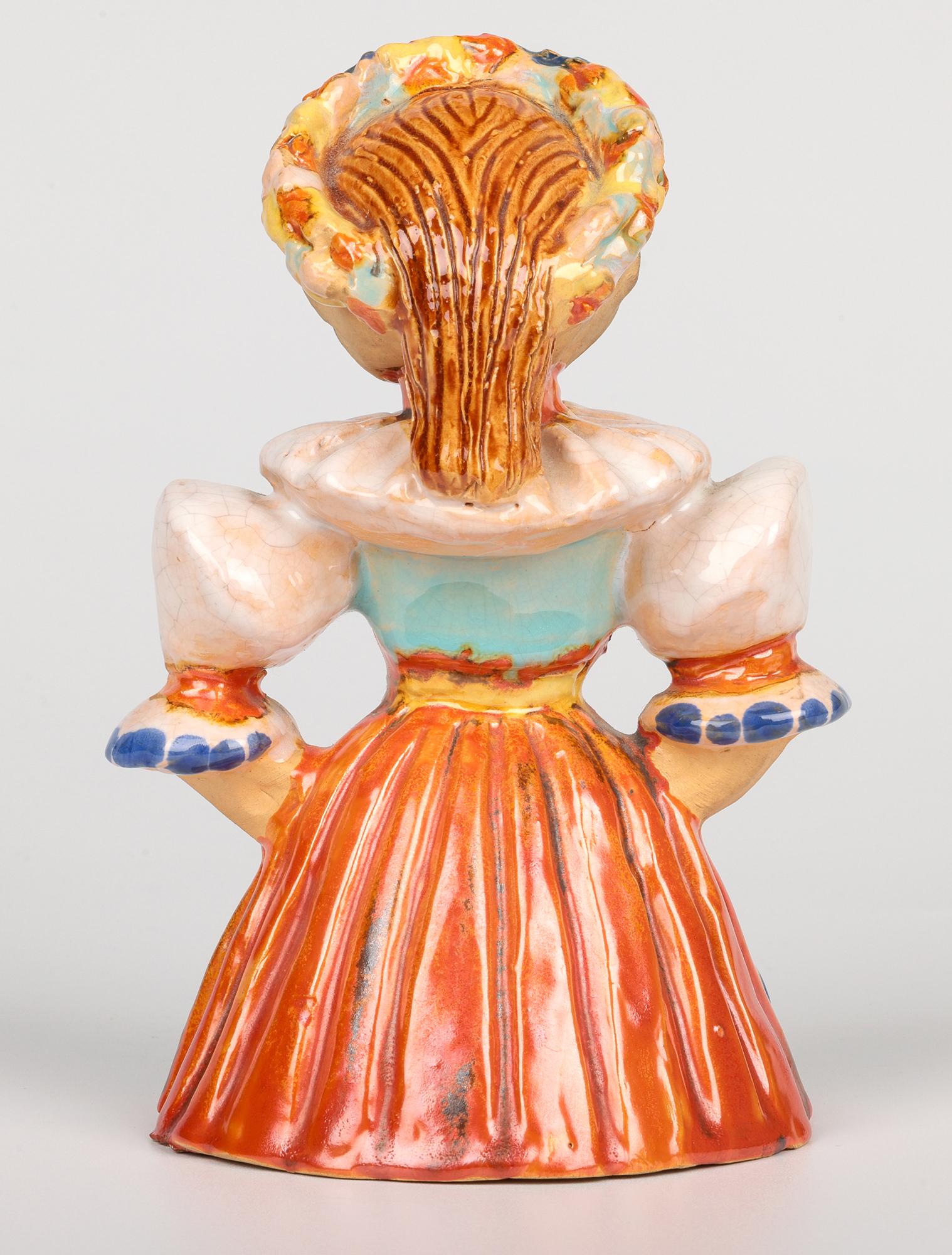 Wiener Werkstatte Attributed Painted Terracotta Art Pottery Girl Figure For Sale 4