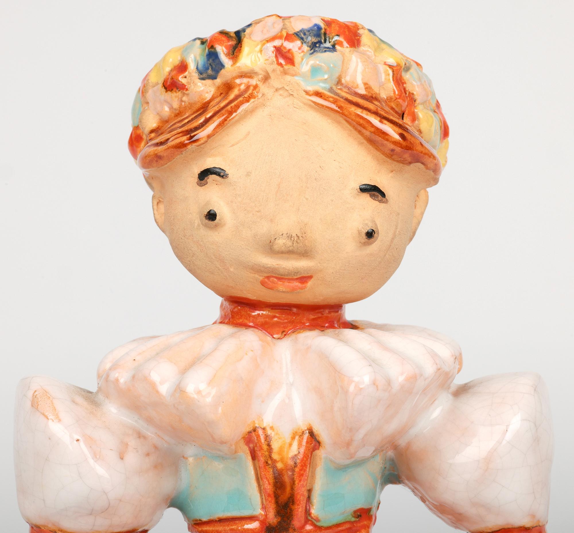 Wiener Werkstatte Attributed Painted Terracotta Art Pottery Girl Figure For Sale 6