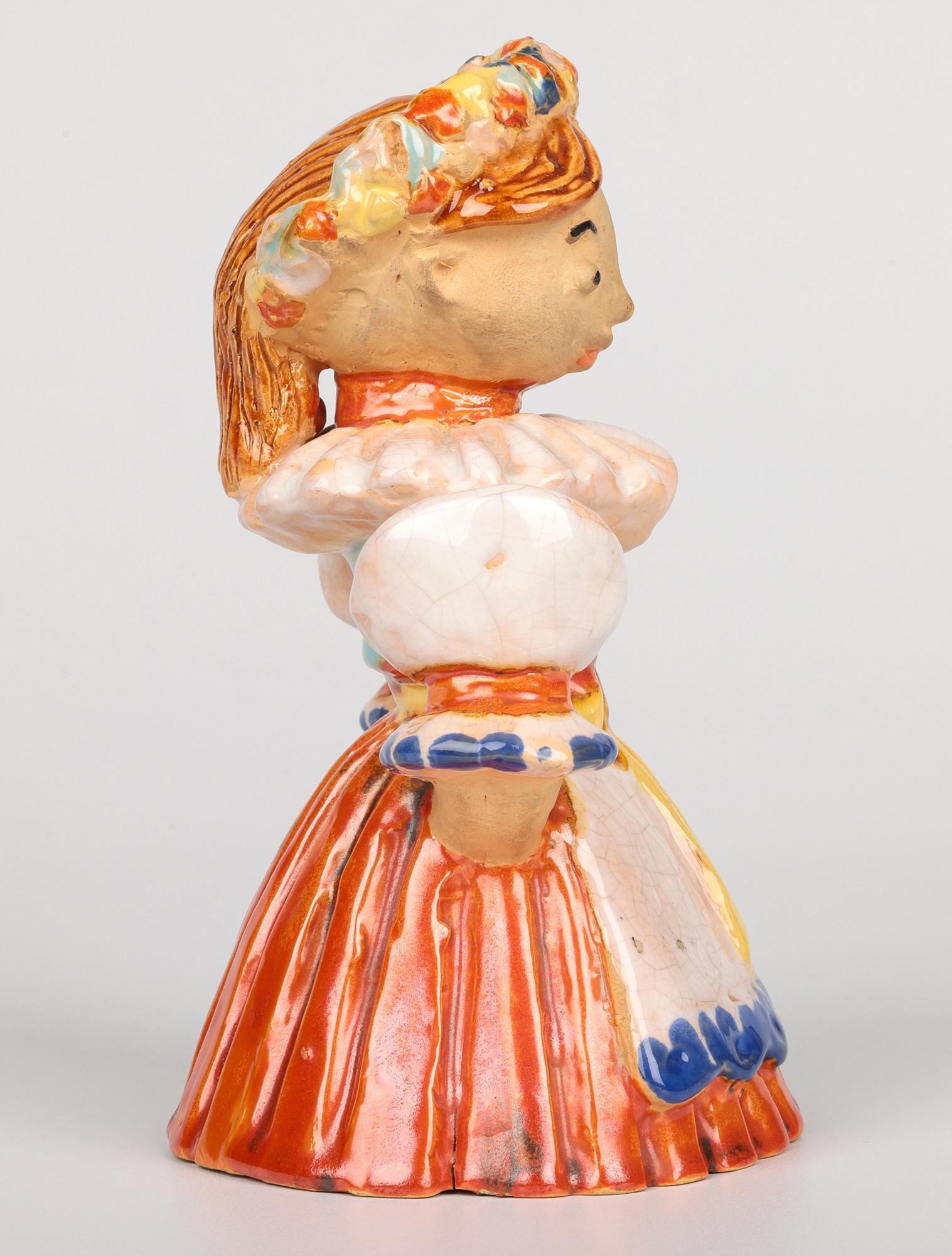 Wiener Werkstatte Attributed Painted Terracotta Art Pottery Girl Figure For Sale 9