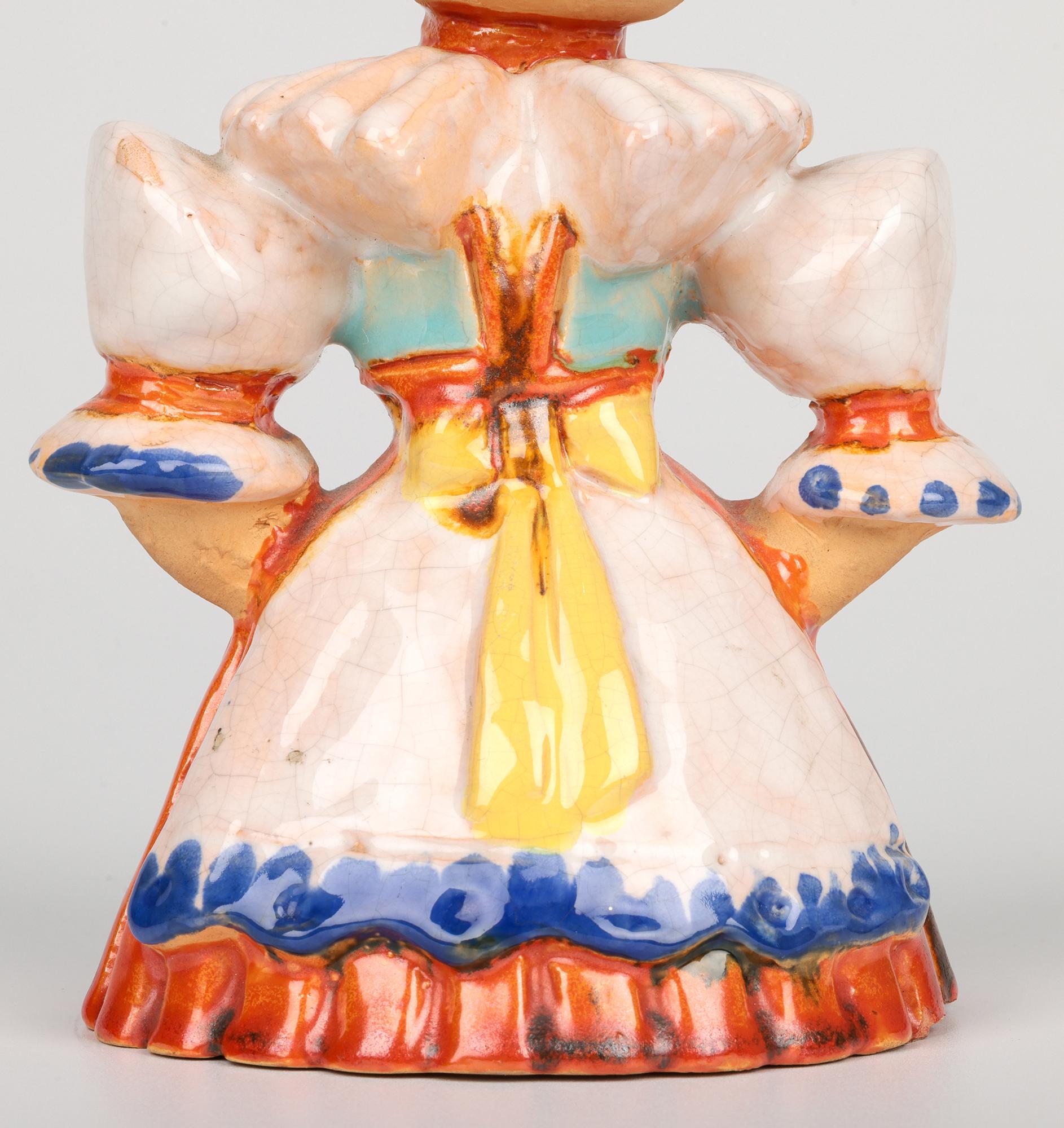 Art Deco Wiener Werkstatte Attributed Painted Terracotta Art Pottery Girl Figure For Sale