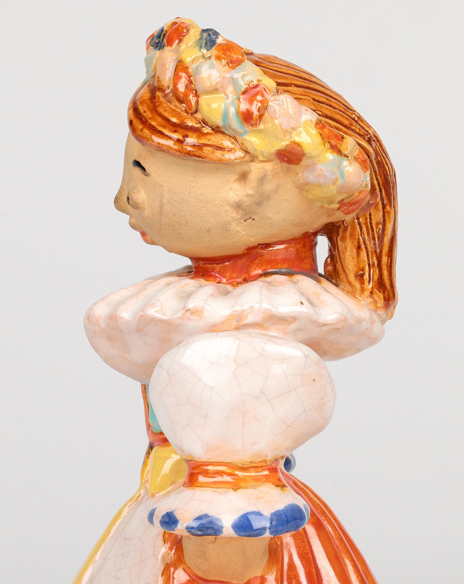 Austrian Wiener Werkstatte Attributed Painted Terracotta Art Pottery Girl Figure For Sale
