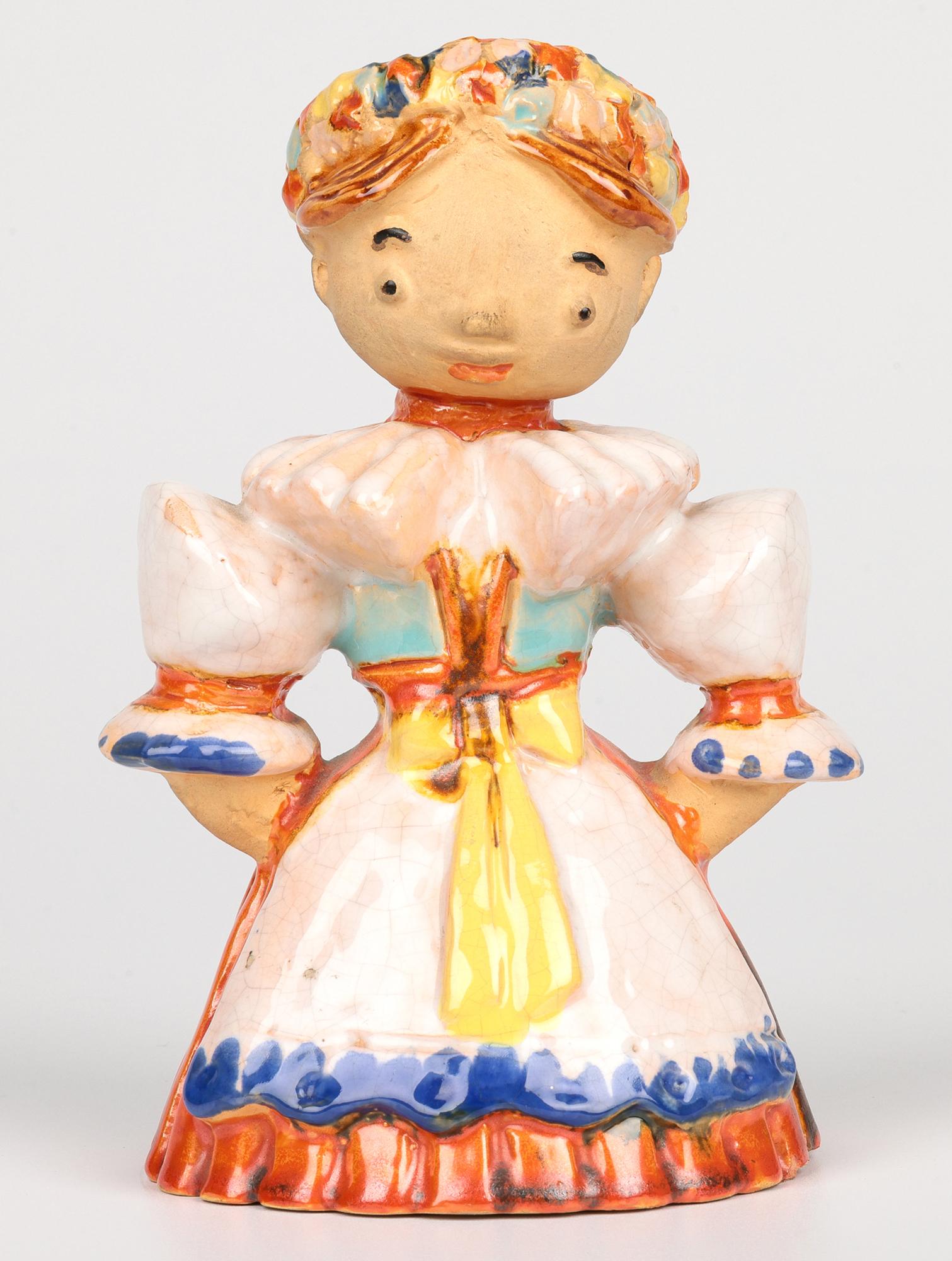 Wiener Werkstatte Attributed Painted Terracotta Art Pottery Girl Figure In Good Condition For Sale In Bishop's Stortford, Hertfordshire