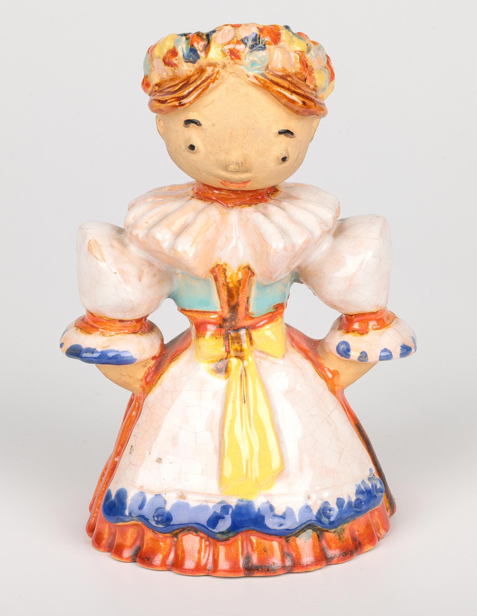 Wiener Werkstatte Attributed Painted Terracotta Art Pottery Girl Figure For Sale 1