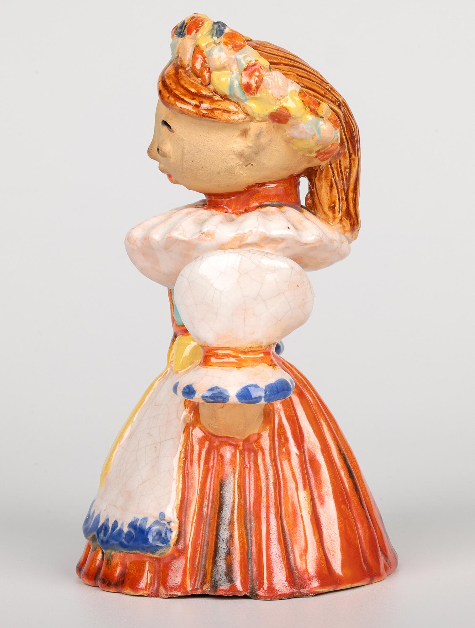 Wiener Werkstatte Attributed Painted Terracotta Art Pottery Girl Figure For Sale 2