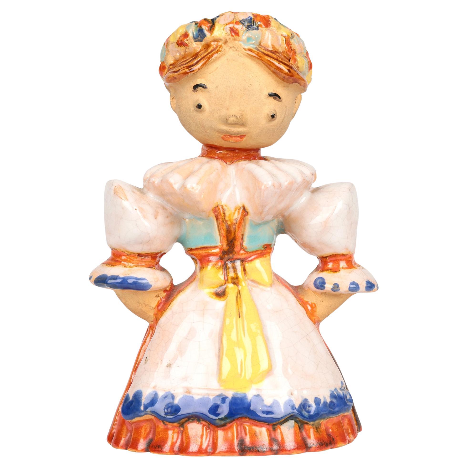Wiener Werkstatte Attributed Painted Terracotta Art Pottery Girl Figure For Sale